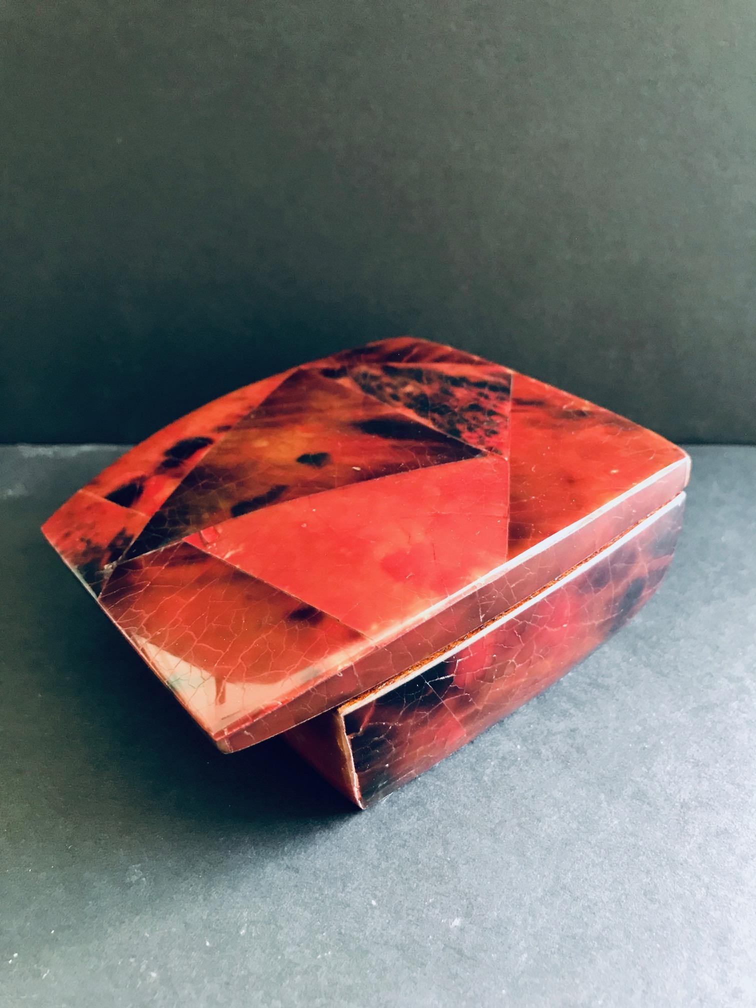 Contemporary R&Y Augousti Mosaic Trinket Box in Exotic Red Pen-Shell