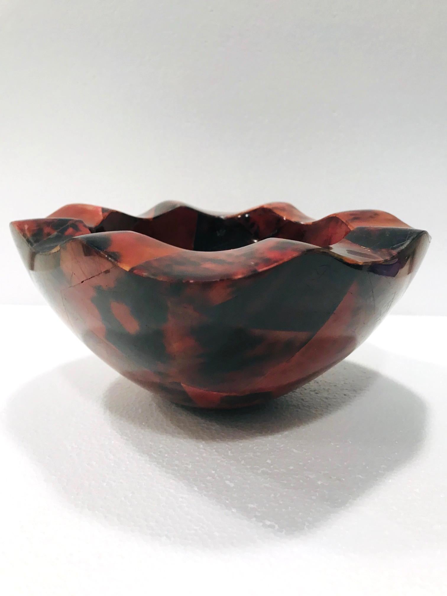 R&Y Augousti Organic Pen-Shell Bowl with Mosaic Inlays in Red & Black circa 2000 3