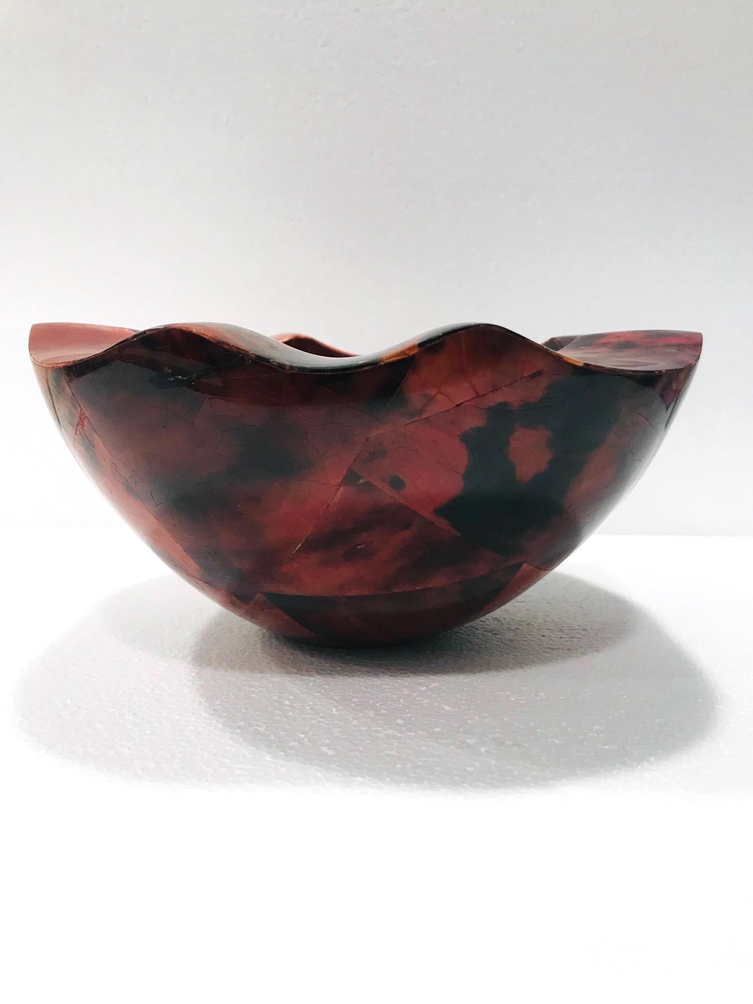 French R&Y Augousti Organic Pen-Shell Bowl with Mosaic Inlays in Red & Black circa 2000