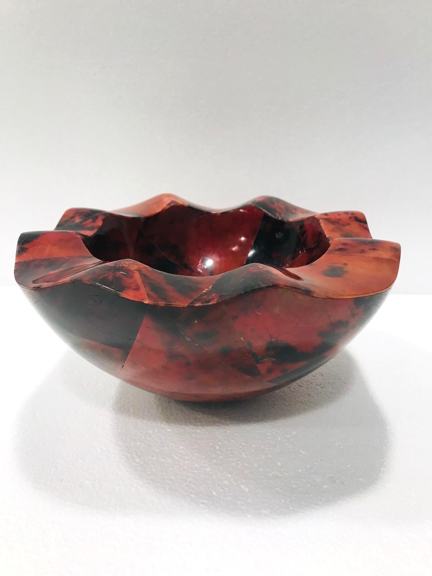 Hand-Crafted R&Y Augousti Organic Pen-Shell Bowl with Mosaic Inlays in Red & Black circa 2000