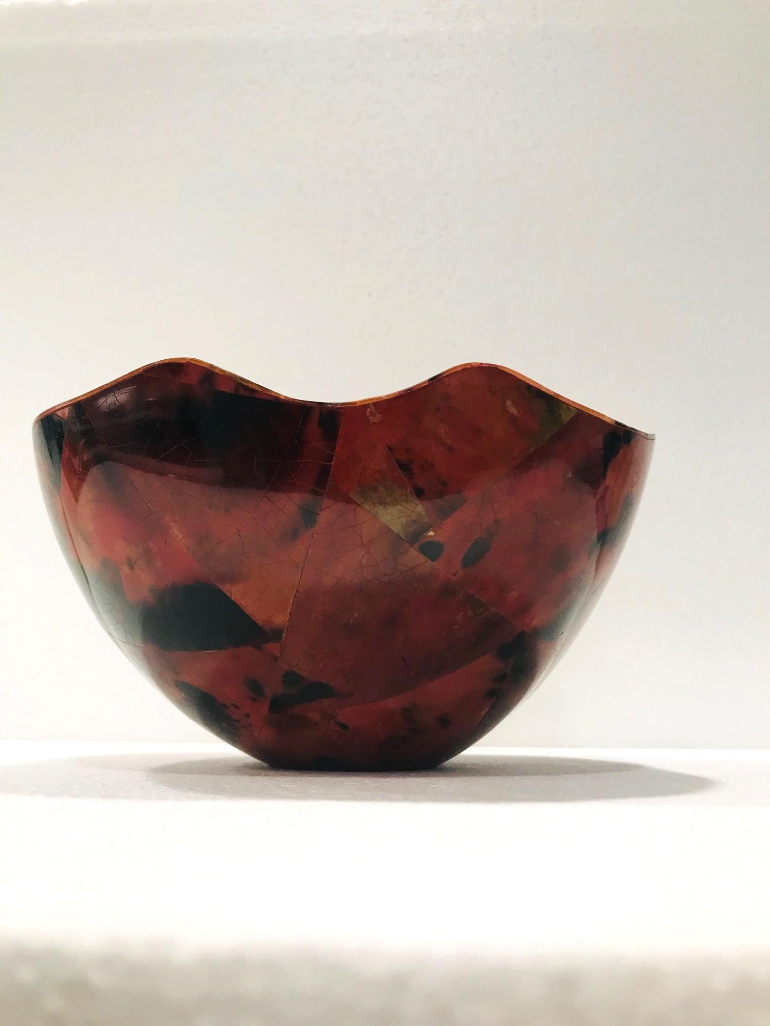 R&Y Augousti Organic Pen-Shell Bowl with Mosaic Inlays in Red & Black circa 2000 2