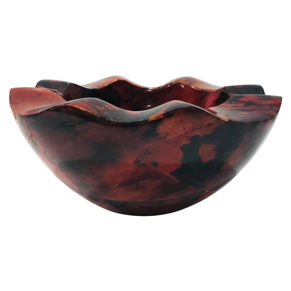 R&Y Augousti Organic Pen-Shell Bowl with Mosaic Inlays in Red & Black circa 2000