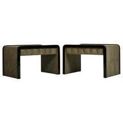 R&Y Augousti pair side cabinets or nightstands in green shagreen