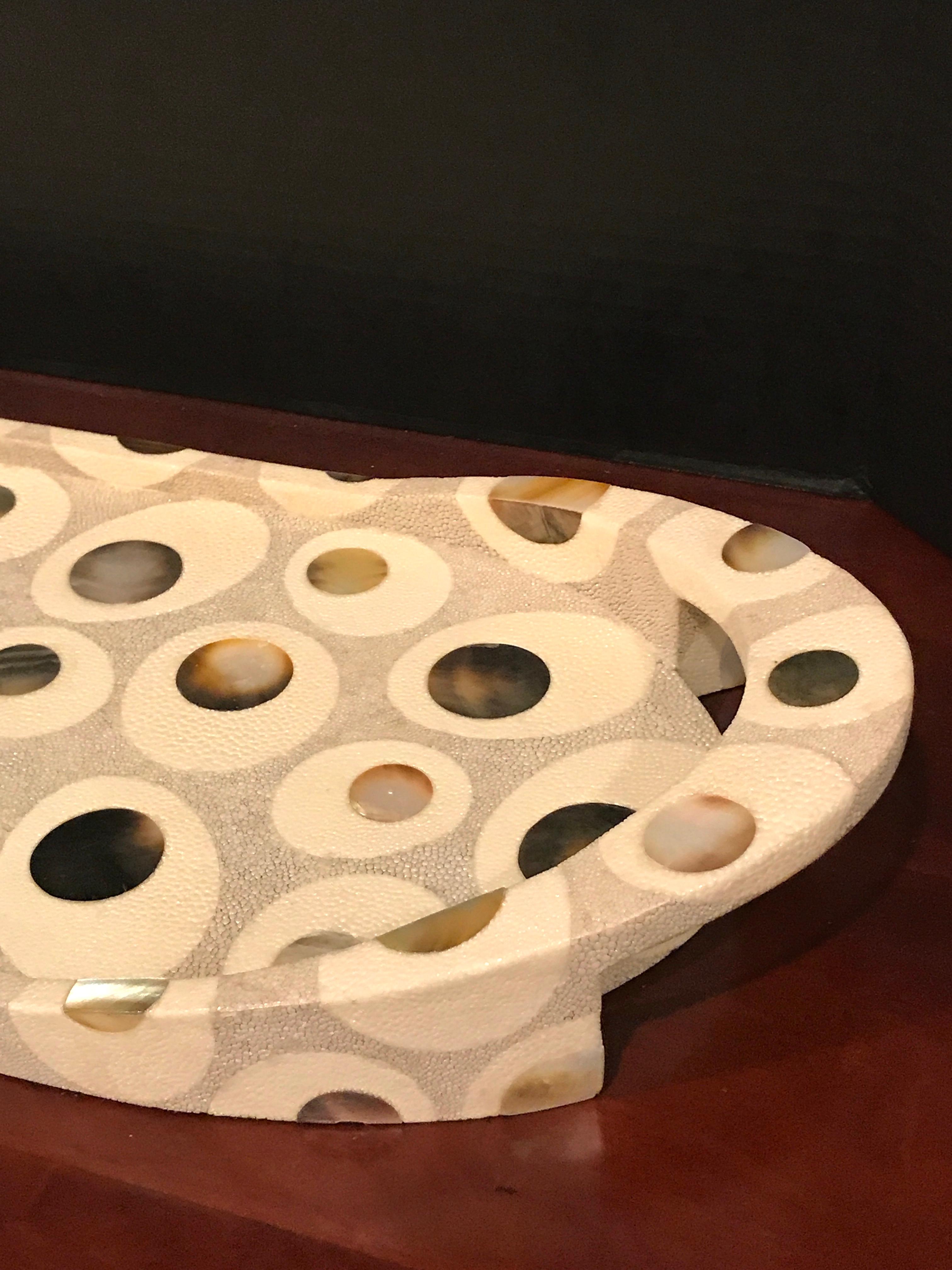 Modern R&Y Augousti Shagreen and Mother of Pearl Oval Tray For Sale