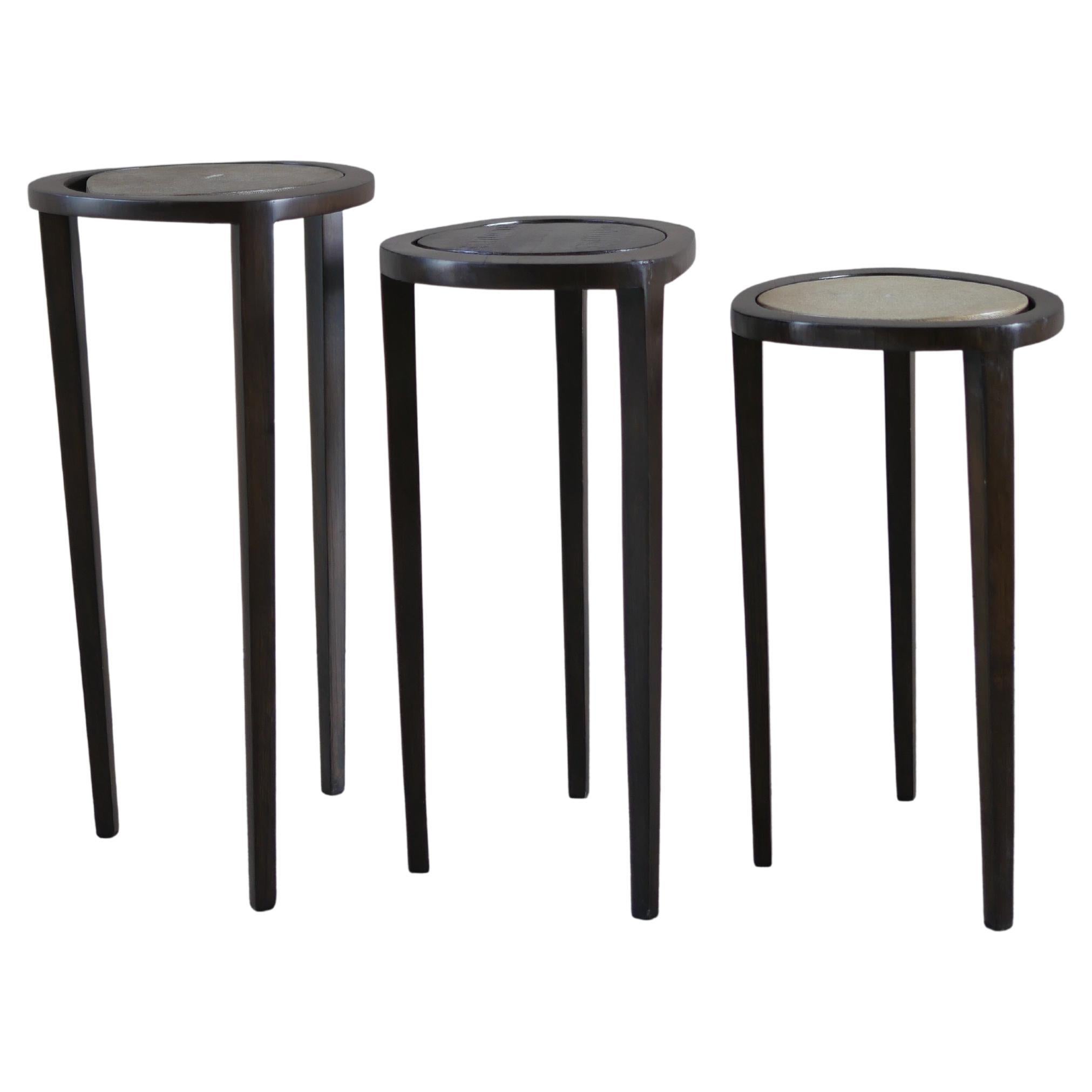 R&Y Augousti Shagreen and Wood Nesting Tables - Set of 3