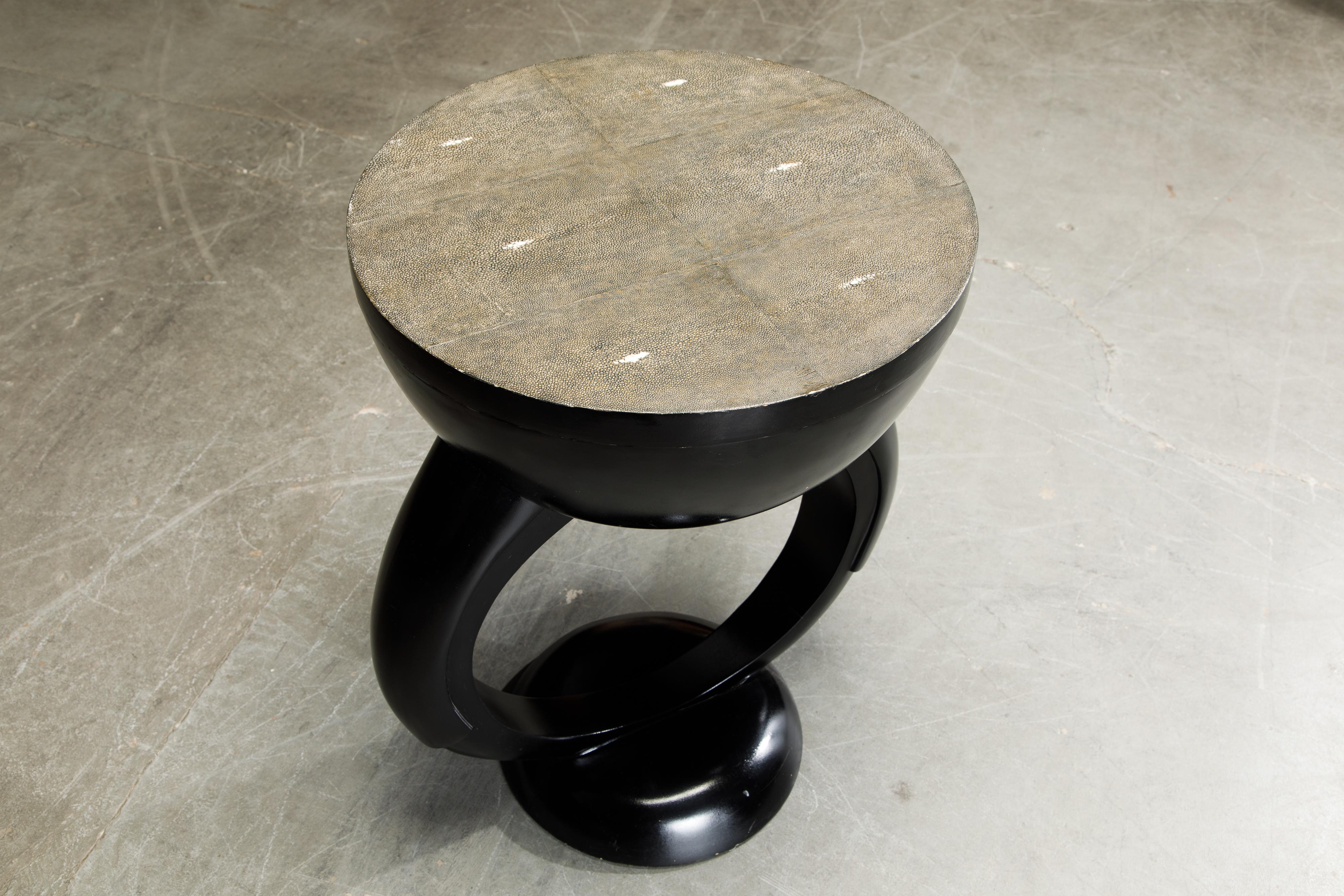 R&Y Augousti Shagreen Ring Side Table with Hidden Compartment and Tray, Signed 7