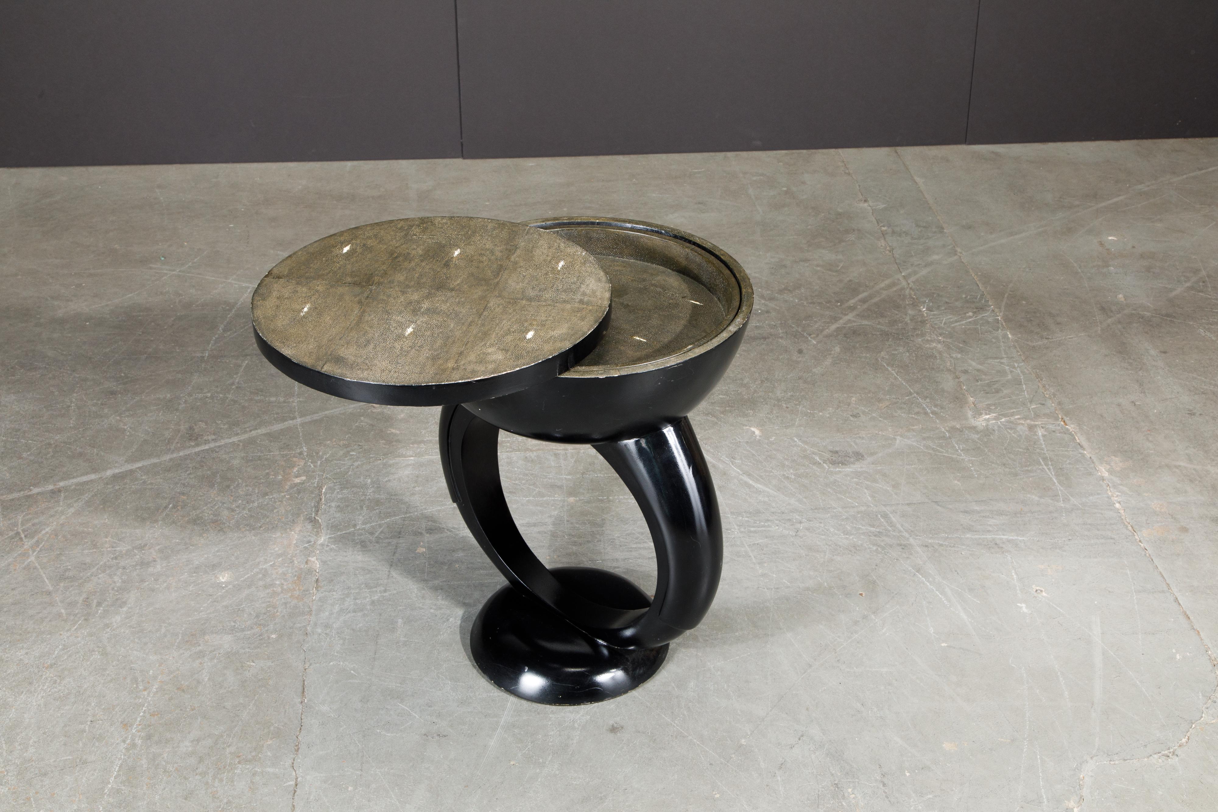 Modern R&Y Augousti Shagreen Ring Side Table with Hidden Compartment and Tray, Signed