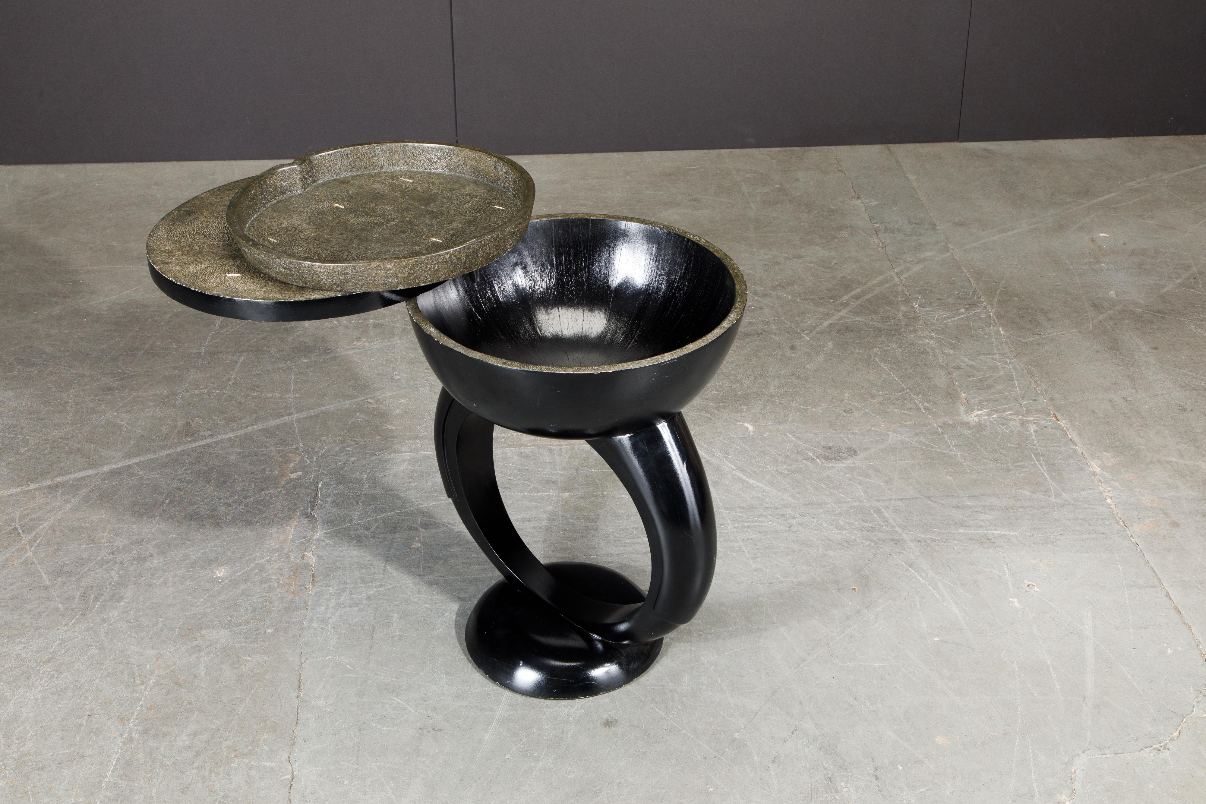 Contemporary R&Y Augousti Shagreen Ring Side Table with Hidden Compartment and Tray, Signed