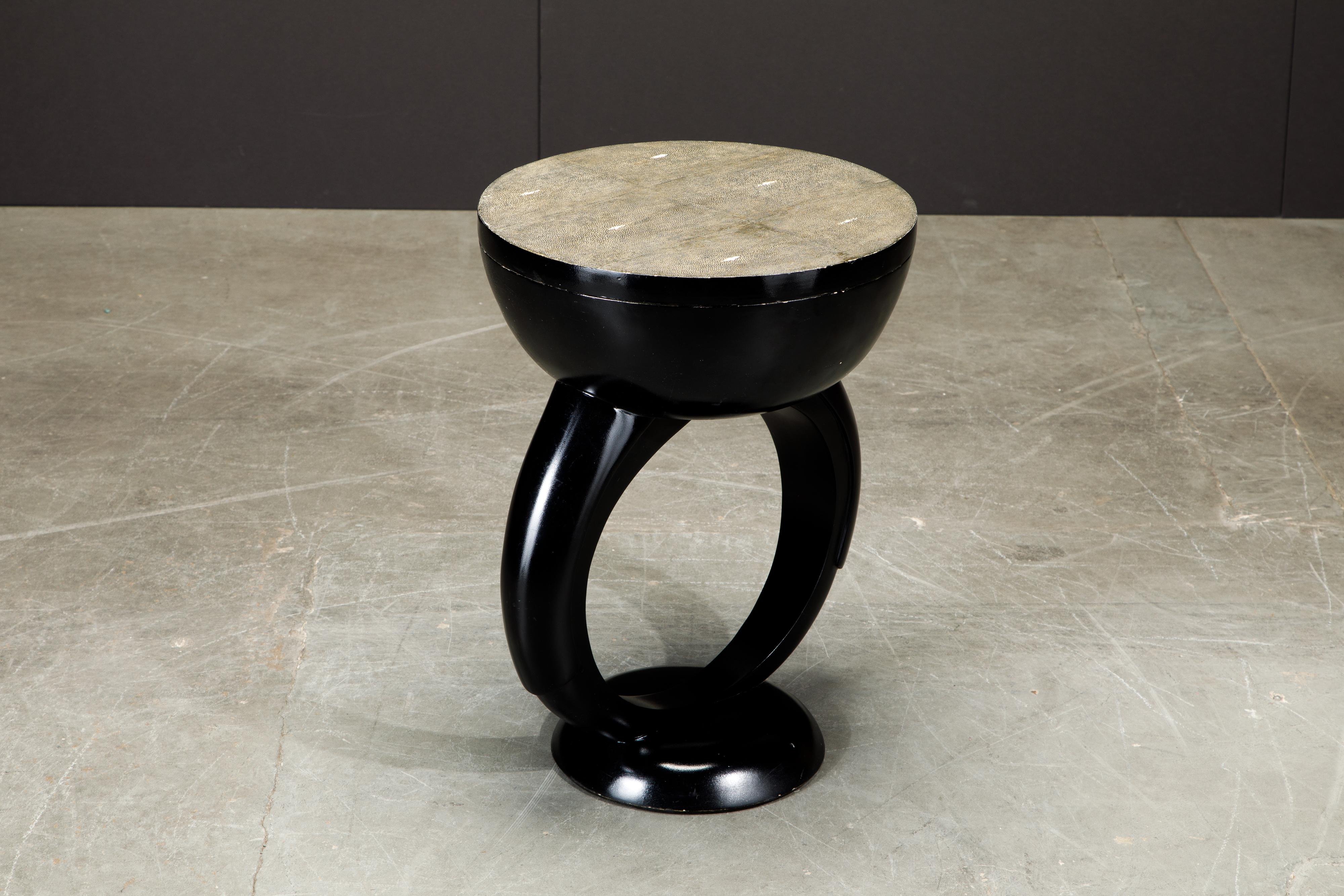 R&Y Augousti Shagreen Ring Side Table with Hidden Compartment and Tray, Signed 1