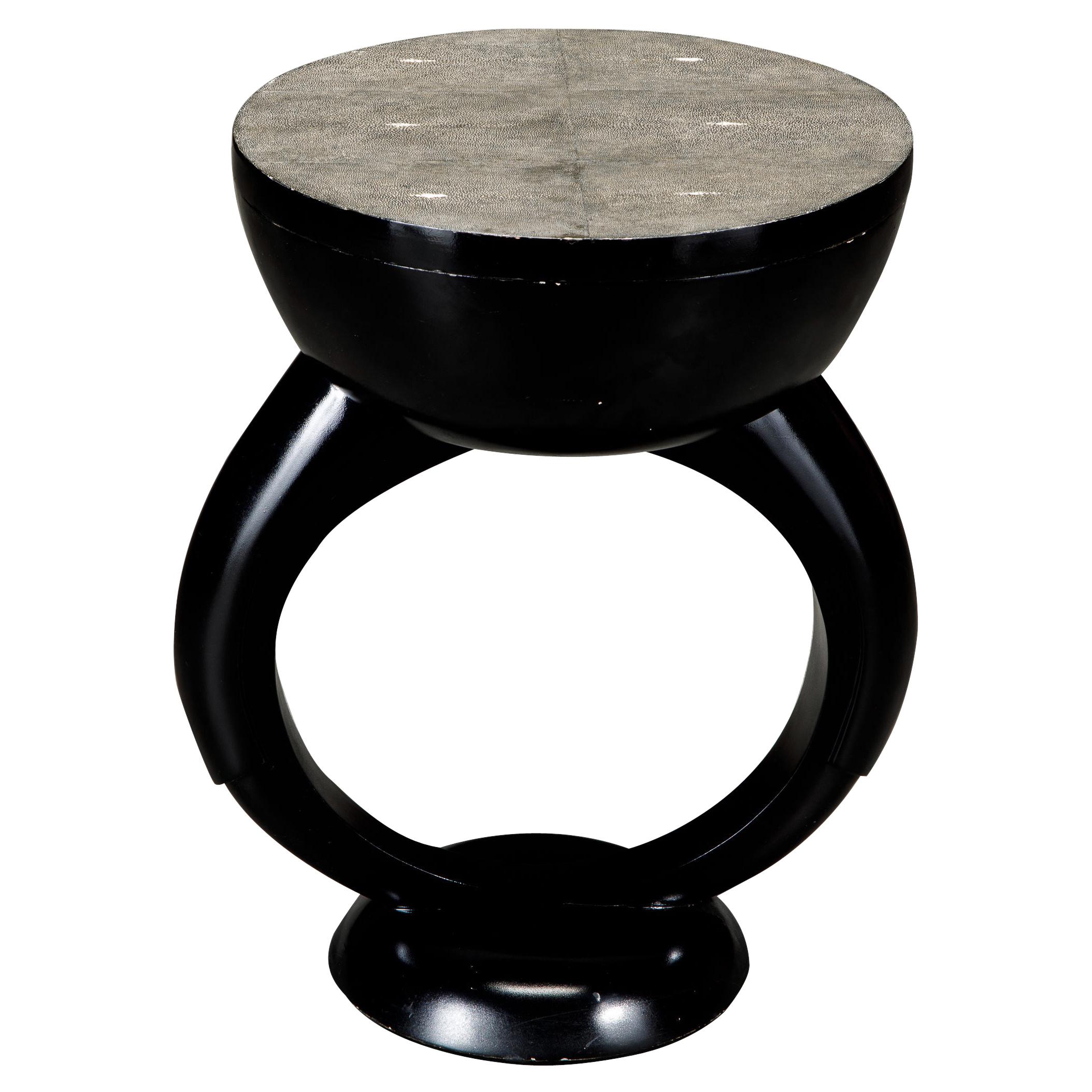 R&Y Augousti Shagreen Ring Side Table with Hidden Compartment and Tray, Signed