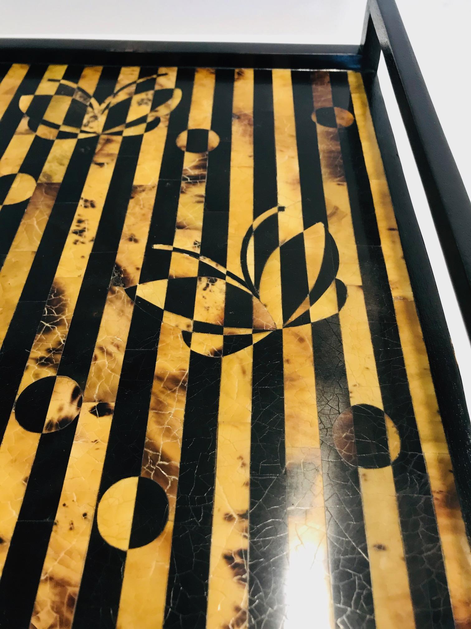 R&Y Augousti Vintage Mosaic Tray in Black and Tortoise Pen-Shell, circa 2000 3