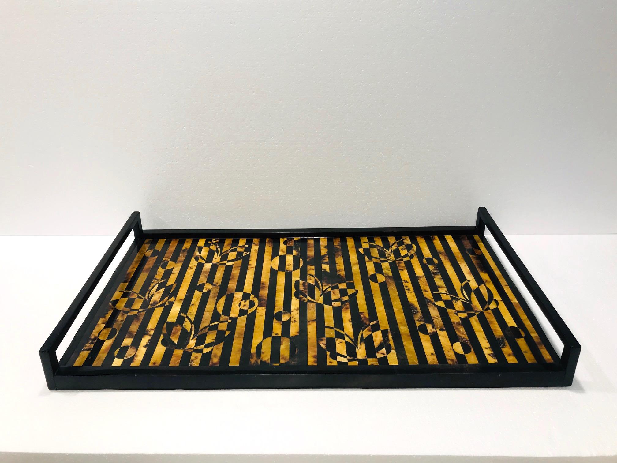 Organic Modern R&Y Augousti Vintage Mosaic Tray in Black and Tortoise Pen-Shell, circa 2000
