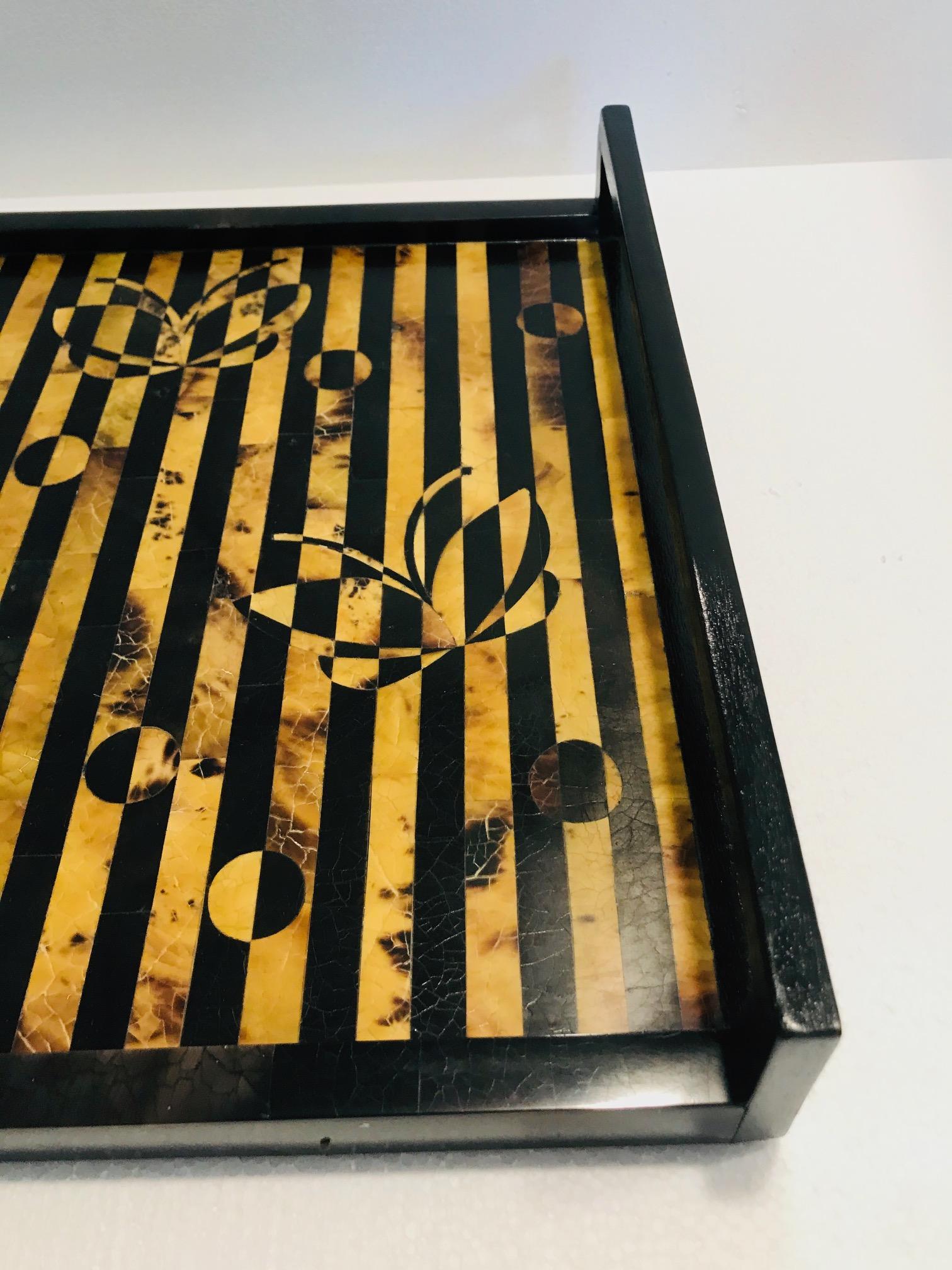 R&Y Augousti Vintage Mosaic Tray in Black and Tortoise Pen-Shell, circa 2000 1