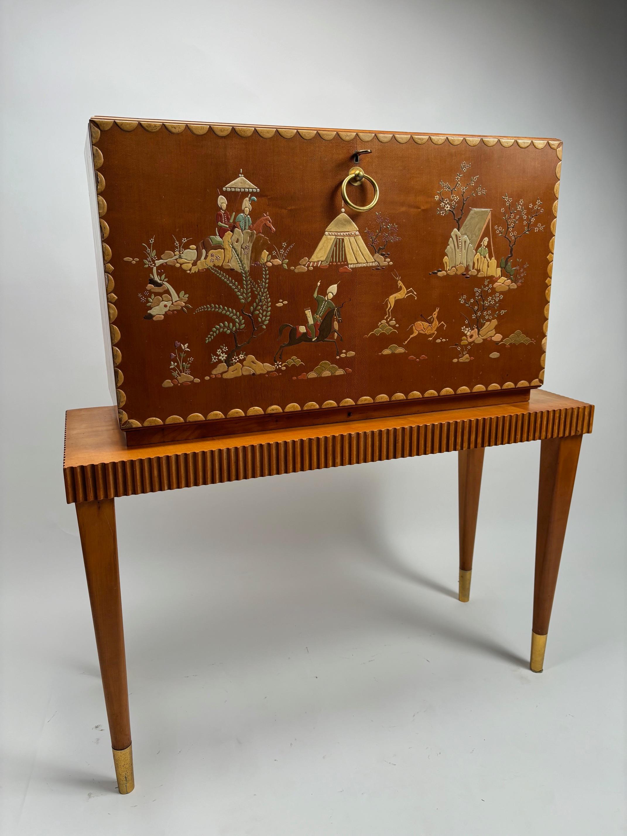 Mid-Century Modern ry Bar Mid-Century, Paolo Buffa Style, wood and brass. Italy, 1950s For Sale