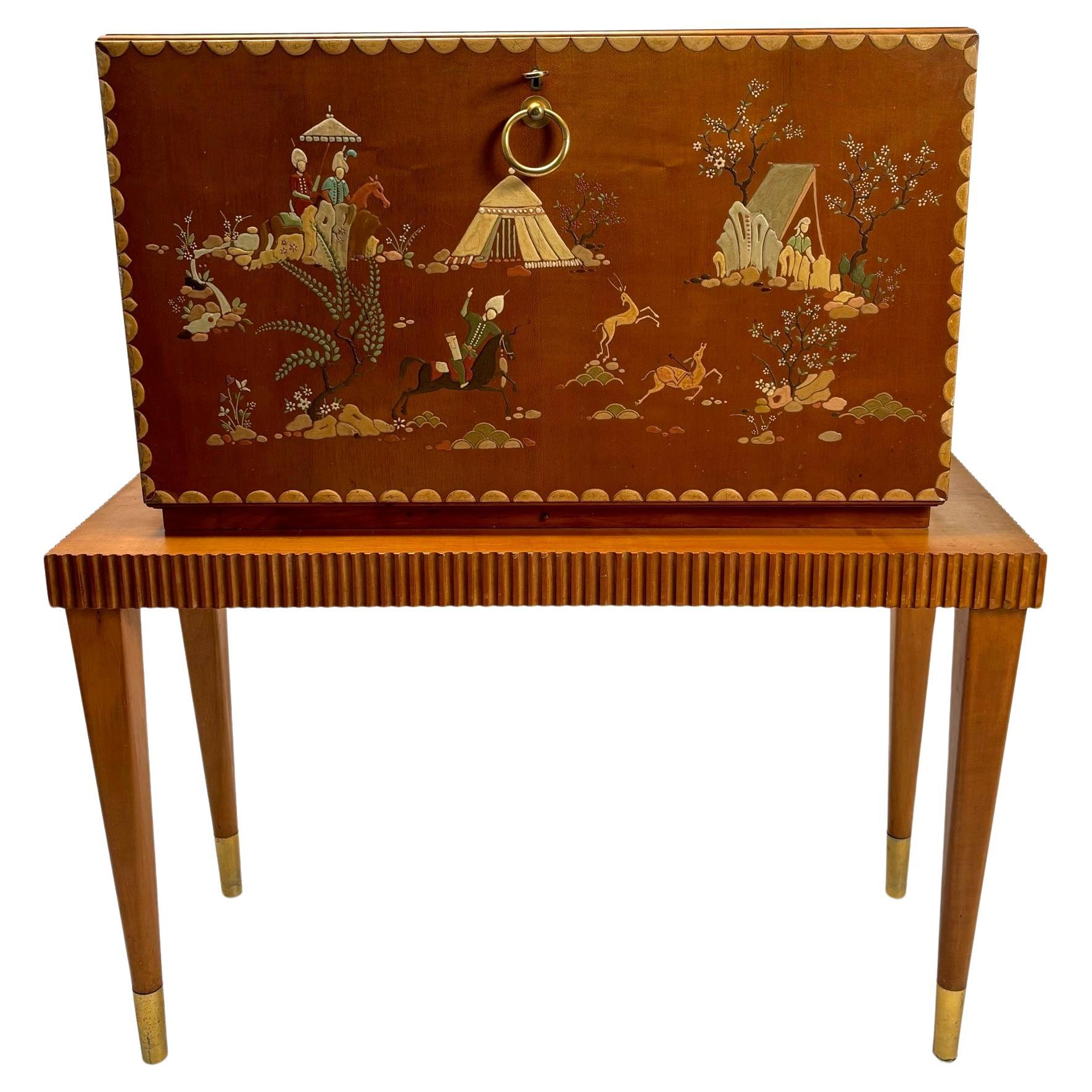 ry Bar Mid-Century, Paolo Buffa Style, wood and brass. Italy, 1950s For Sale