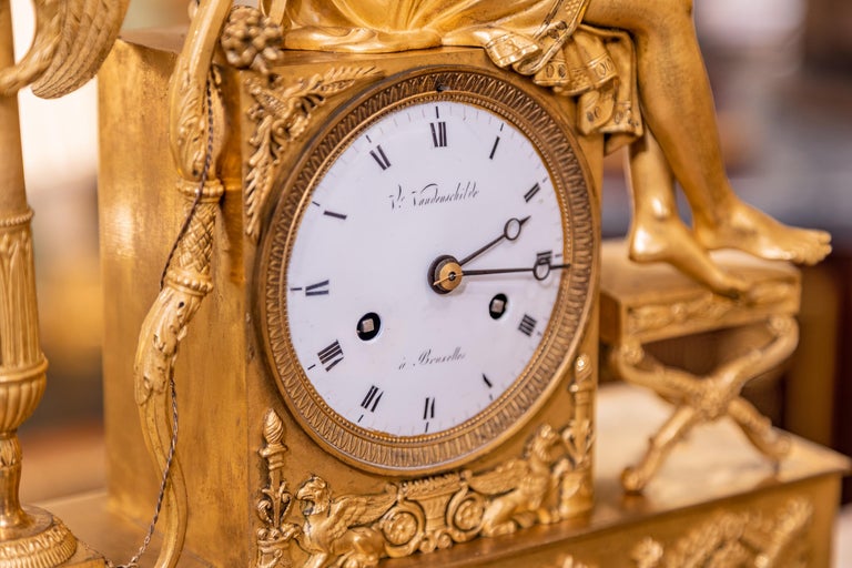 Clock Signed Fs ry fine late 18th century French Empire gilt bronze clock . Signed For ...