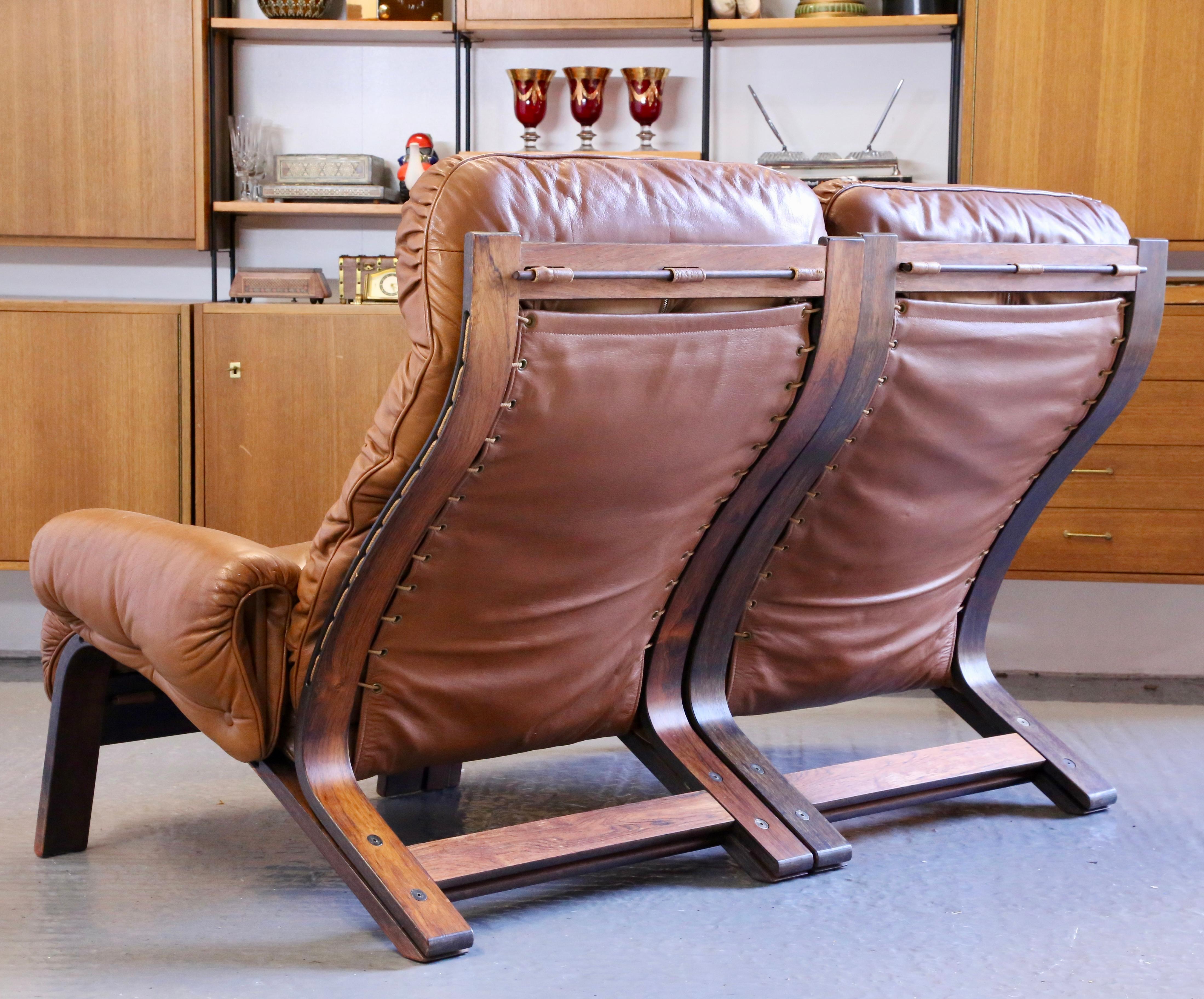 Ry-Wing Leder-Loungesessel/Sessel von Elsa & Nordahl Solheim für Rybo Rykken (20. Jahrhundert) im Angebot