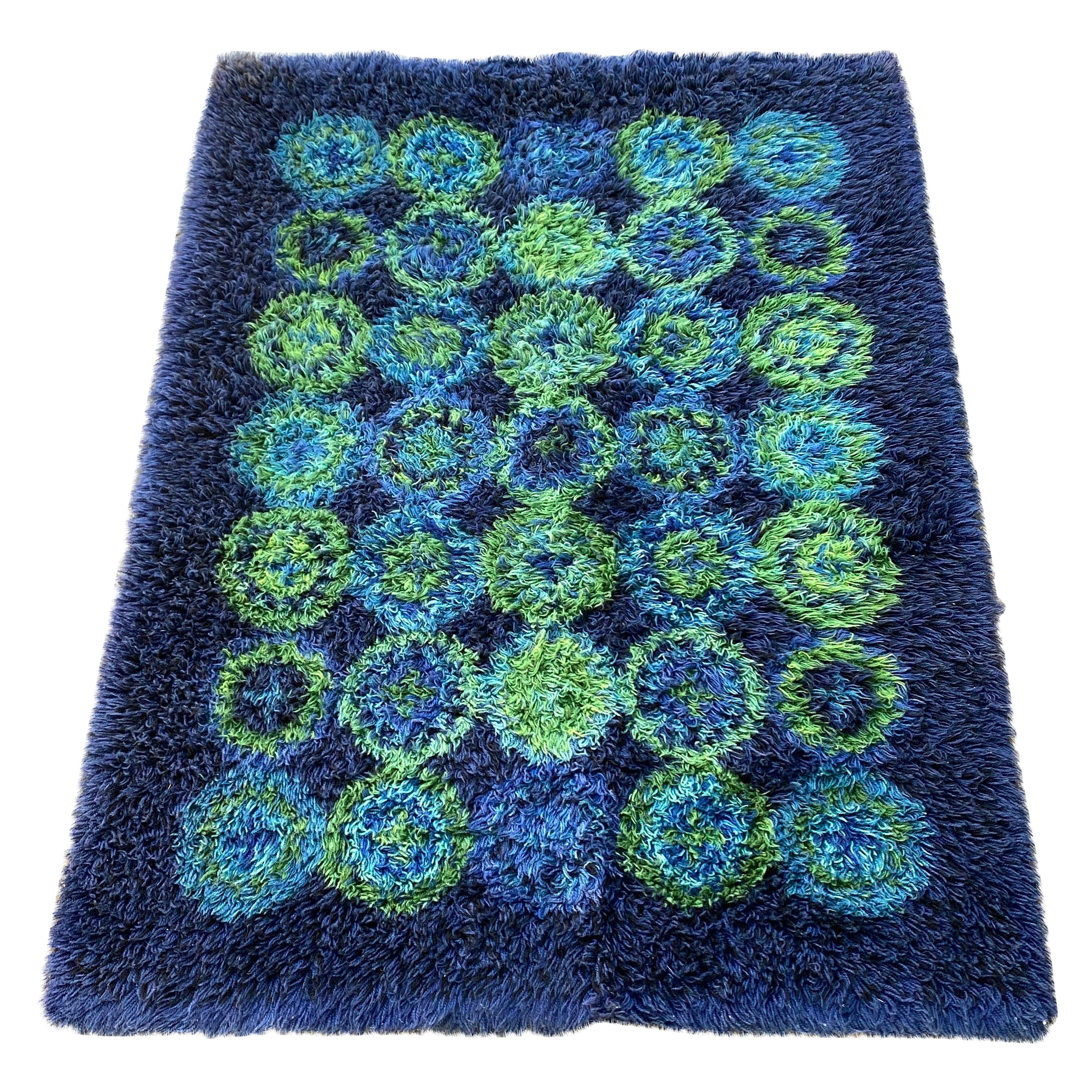 Tappeto Rya Shag blu e verde in vendita