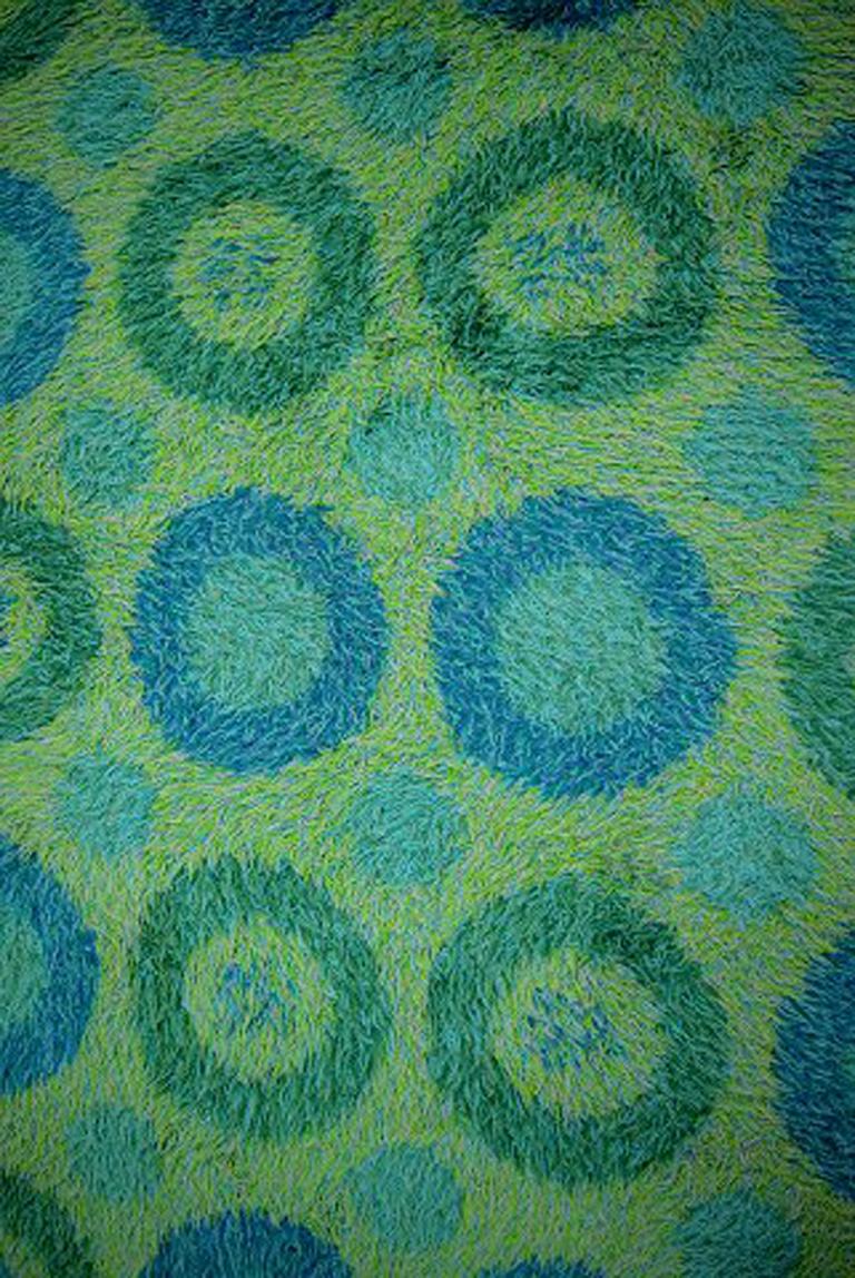Rya Carpet in Green and Blue Design, 