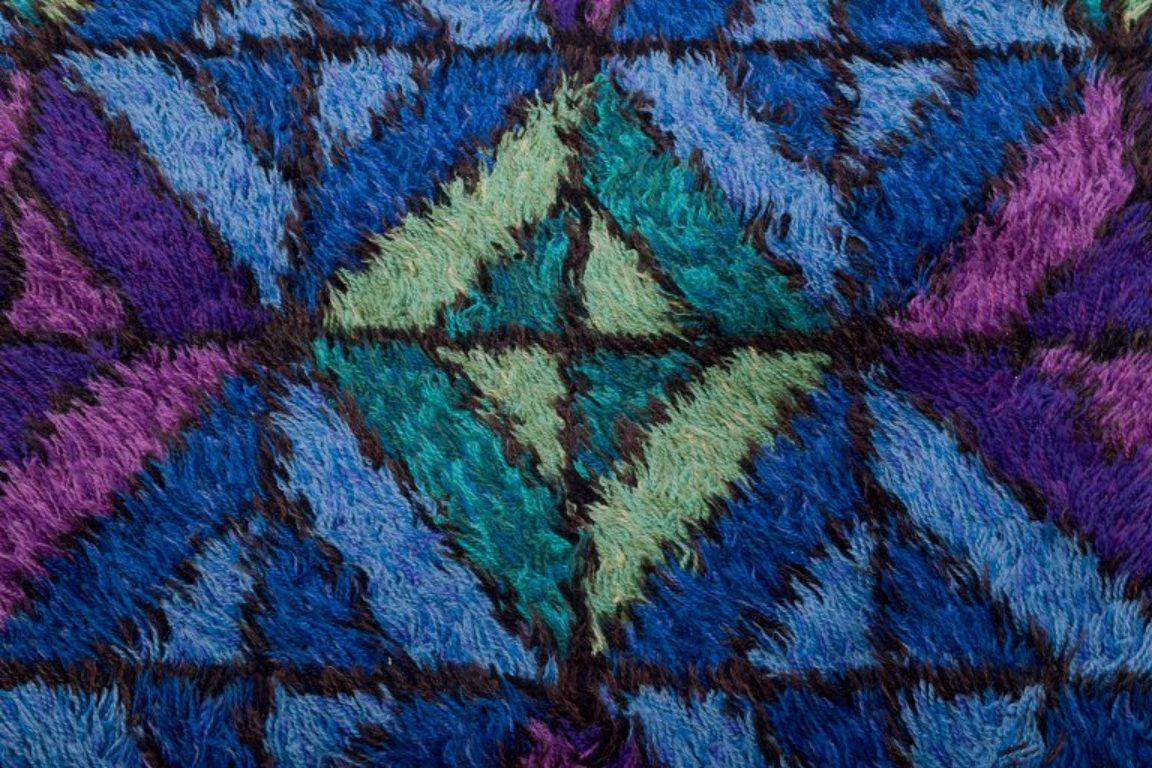 Scandinavian Modern Rya carpet, Sweden. Handwoven. Modernist design. 1958 For Sale