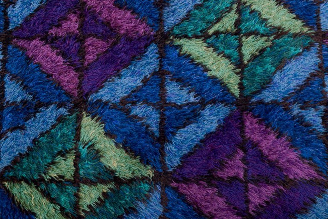 Swedish Rya carpet, Sweden. Handwoven. Modernist design. 1958 For Sale