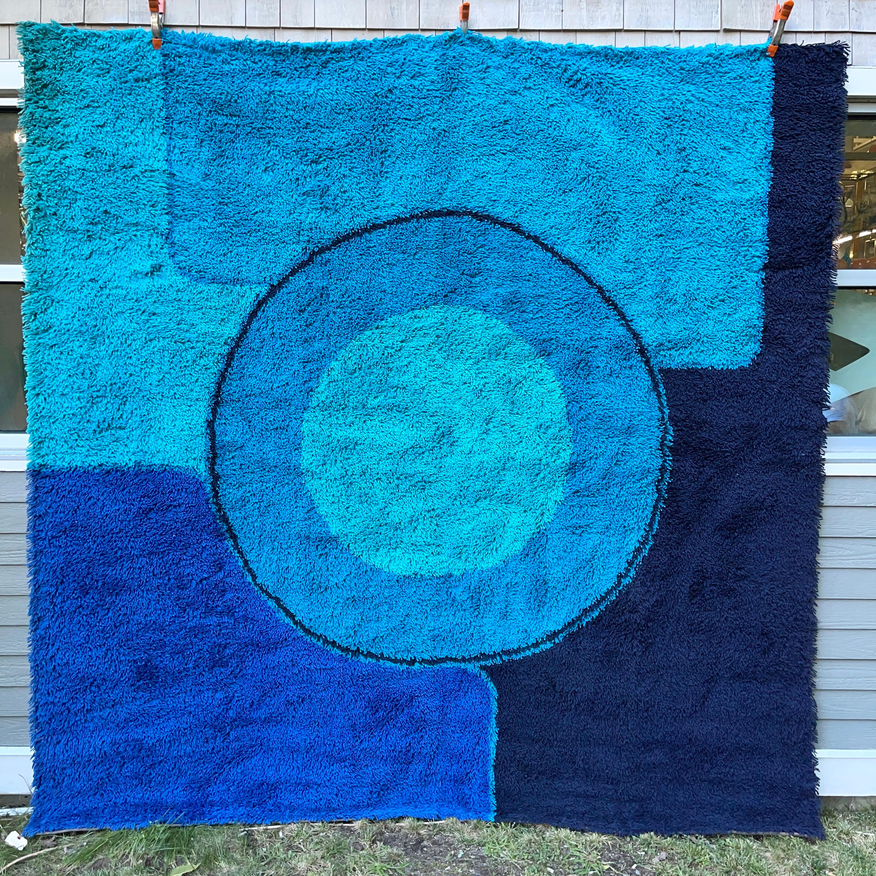 Rya Dania Taepper Abstract Bullseye in Blues Square For Sale 2