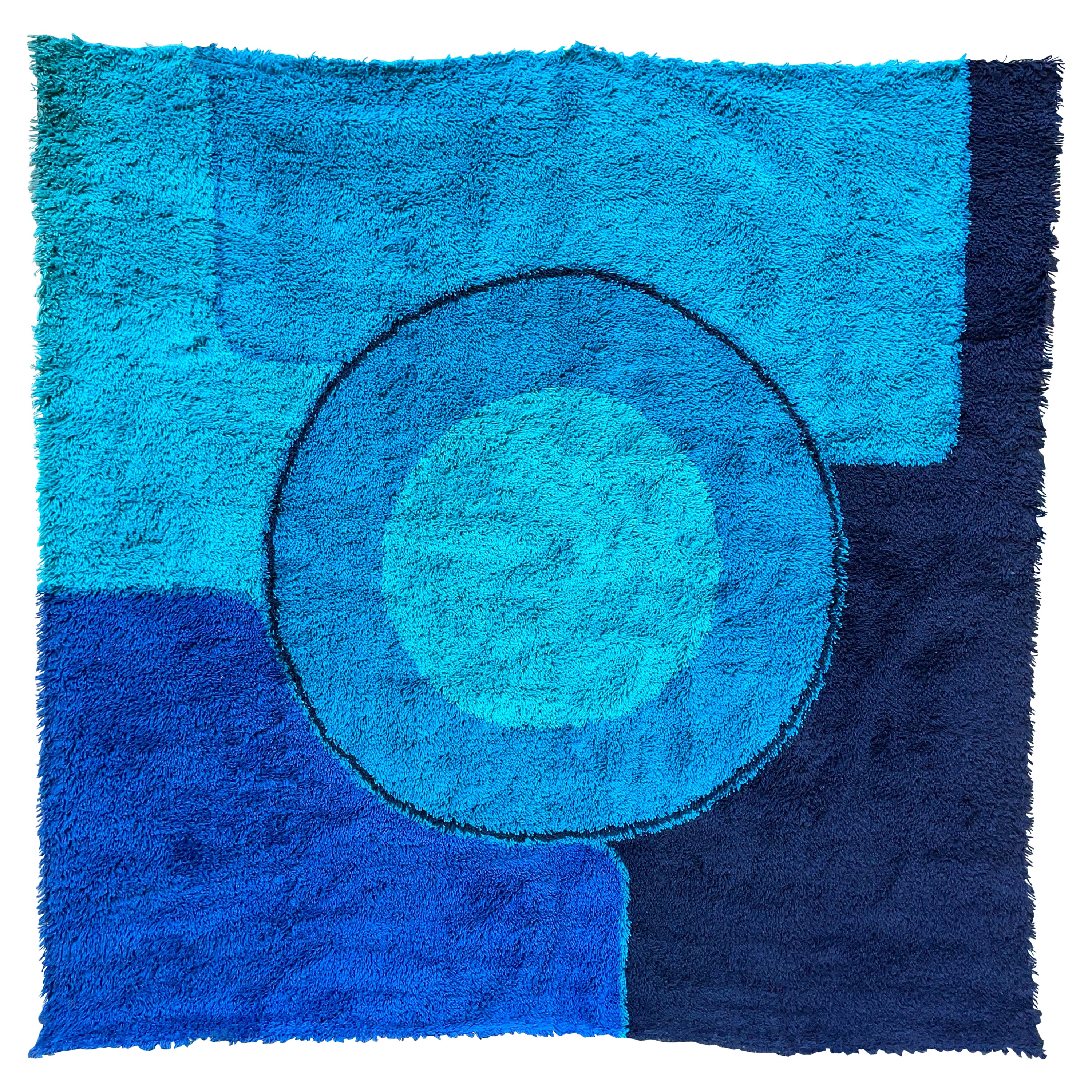 Rya Dania Taepper Bullseye abstrait en carré bleu en vente