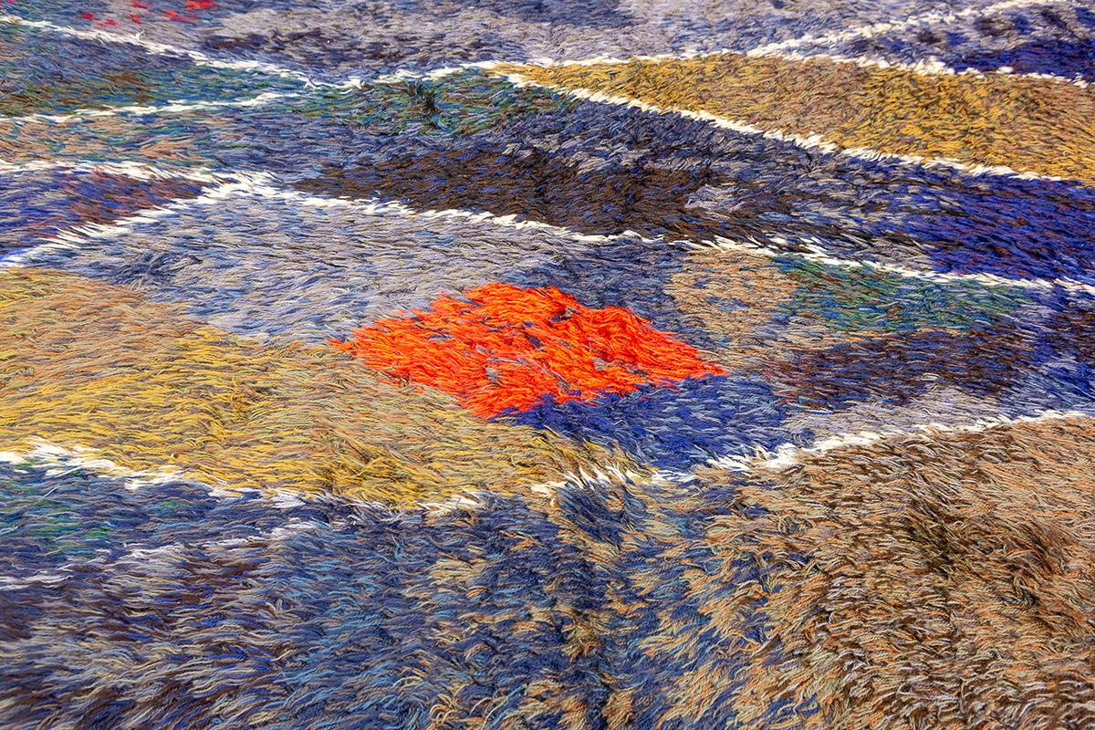 Scandinavian Modern Rya Rug Abstract Design Mollaianrugs Collection For Sale