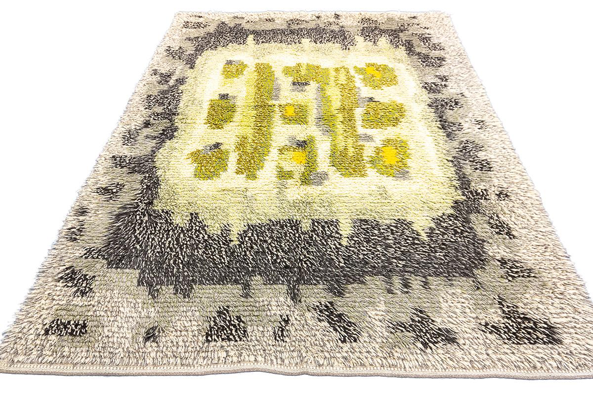 Scandinavian Rya Rug Abstract Design Mollaianrugs Collection For Sale