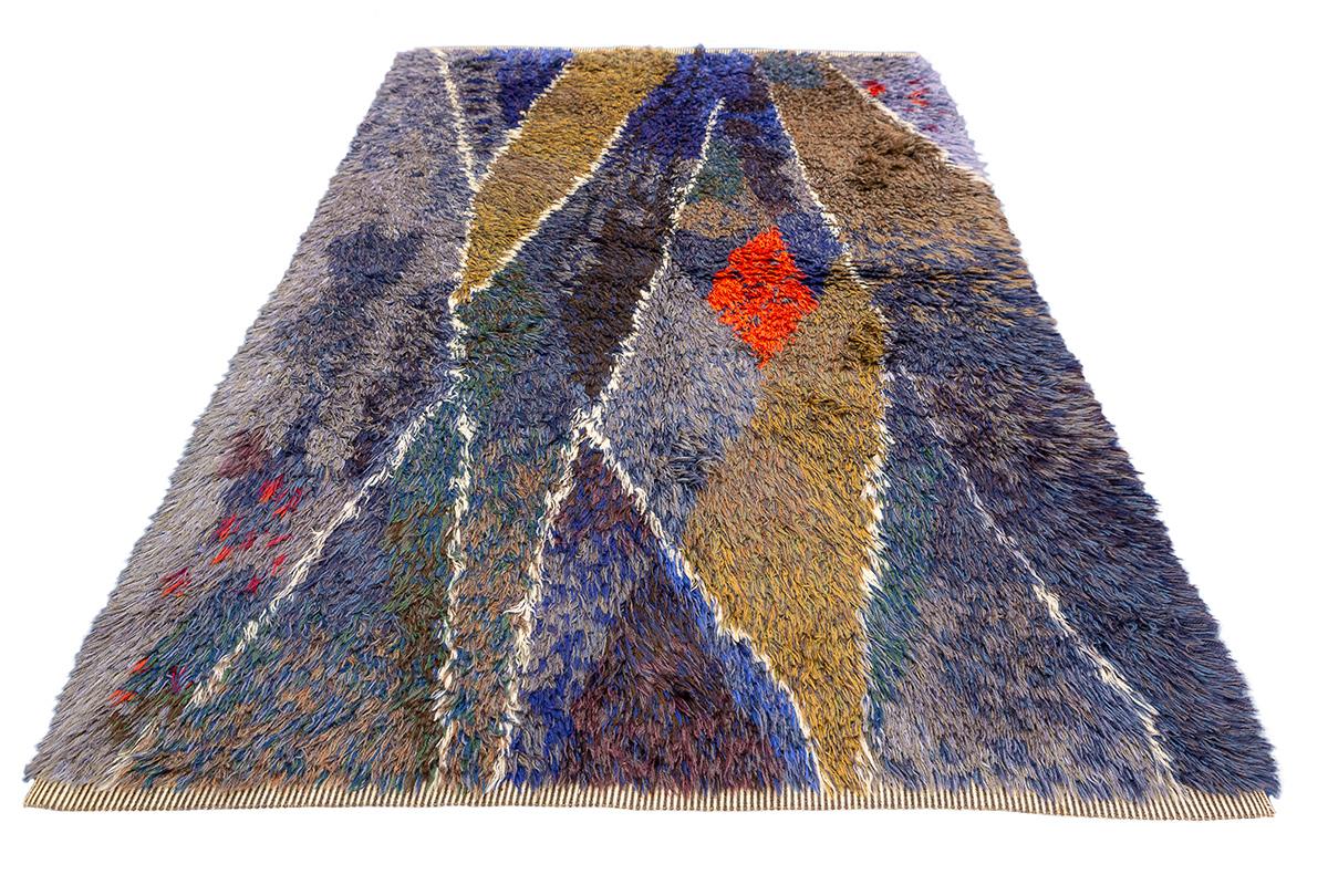 Scandinavian Rya Rug Abstract Design Mollaianrugs Collection For Sale