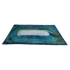 Rya-Teppich aus blau-grüner Wolle aus Skandinavien, 1970er Jahre, 5 x 7,5
