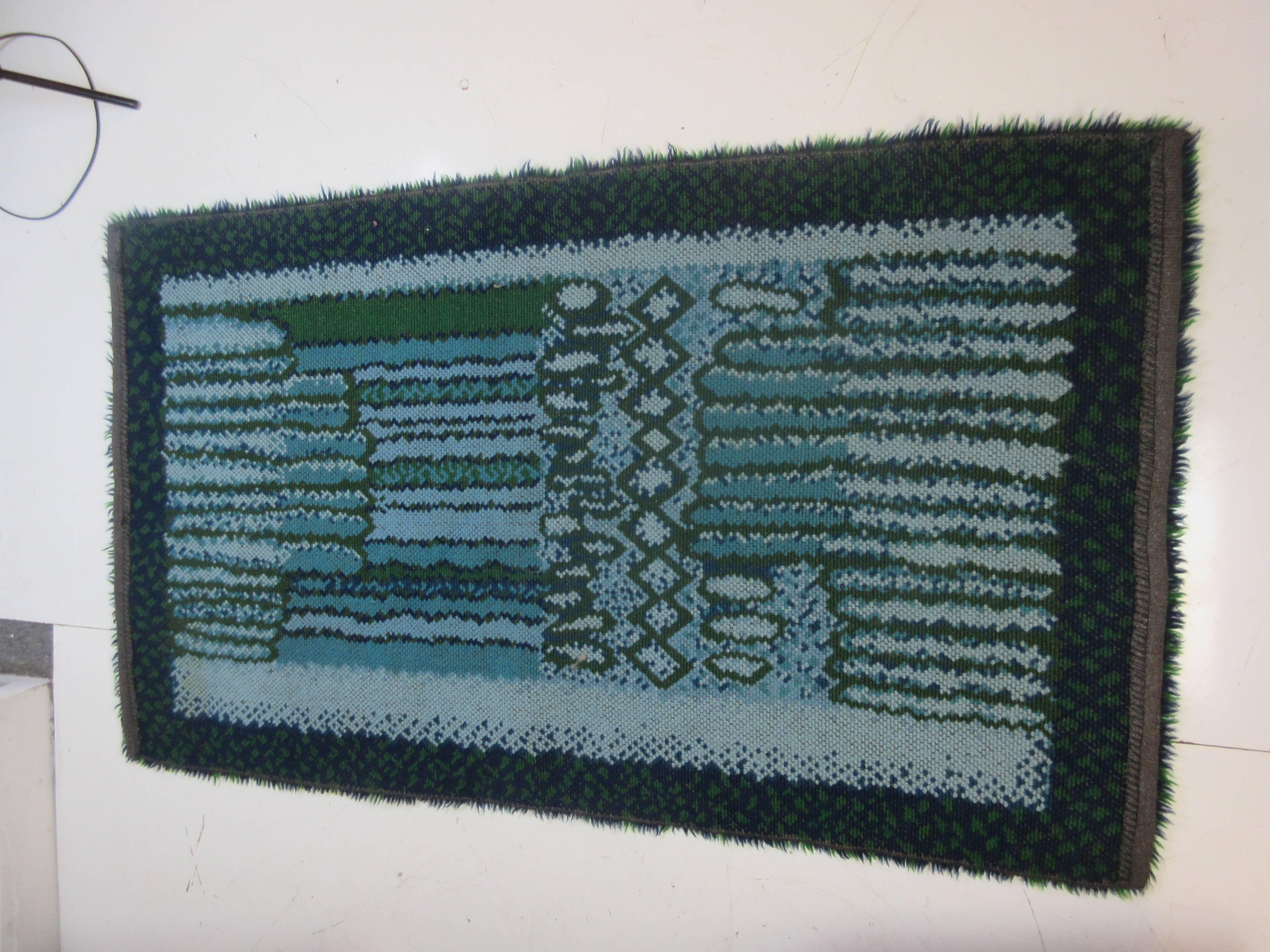 Rya Rug by Ege in Blue and Green Tones  In Excellent Condition In Philadelphia, PA
