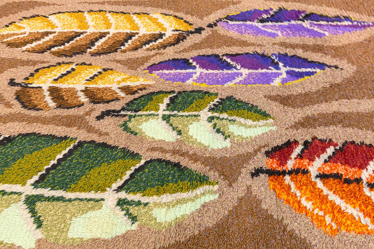 Scandinavian Modern Rya Rug Earthy Tones Mollaianrugs Collection For Sale