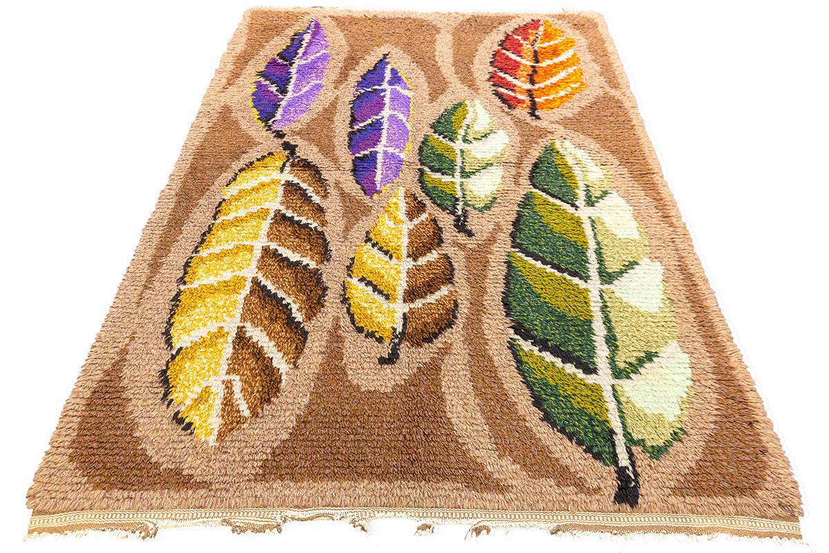 Scandinavian Rya Rug Earthy Tones Mollaianrugs Collection For Sale