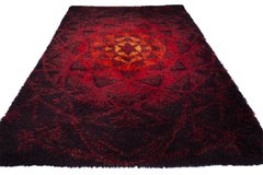 Rya Rug Mid-Century Modern with Shaggy Pile and Abstract Deisgn