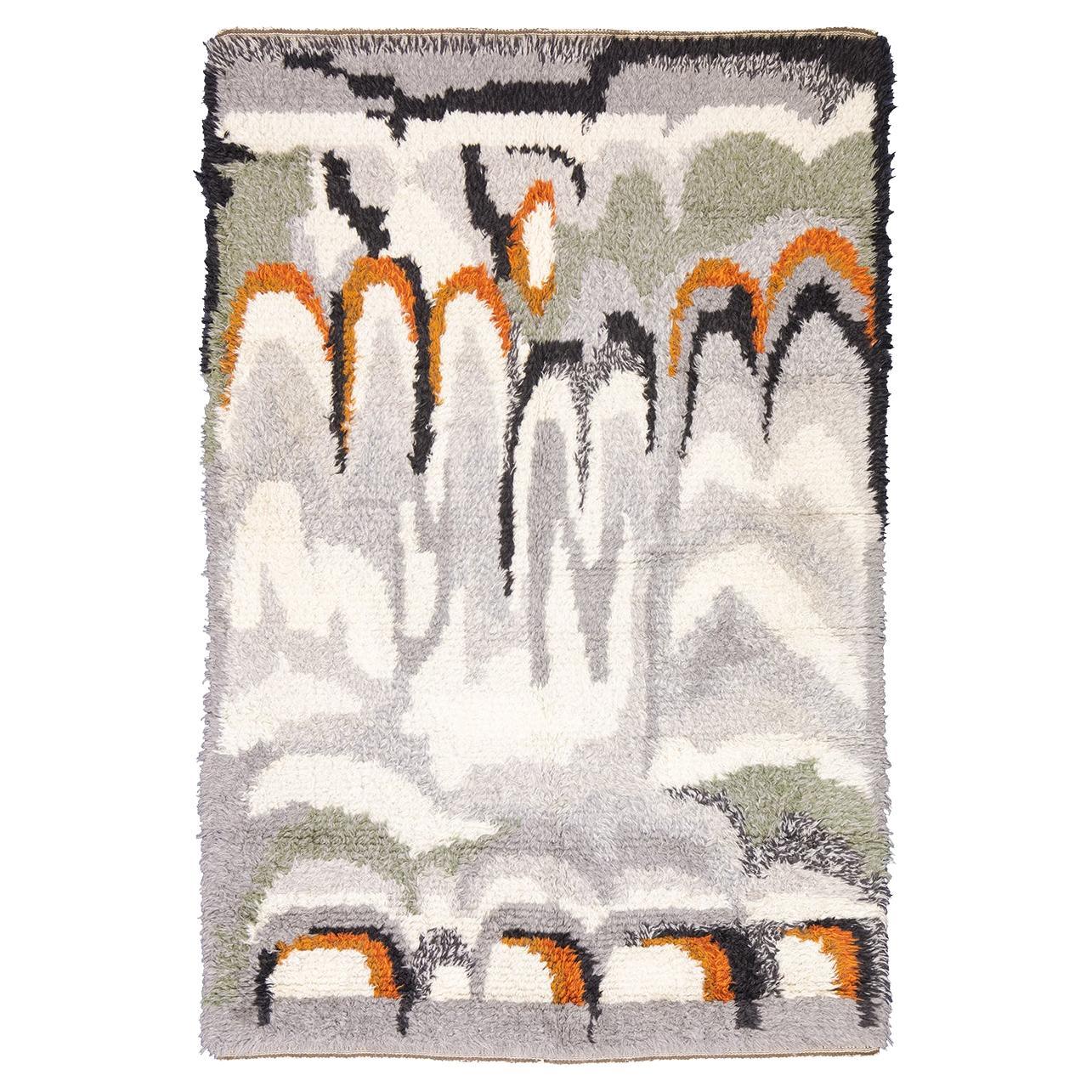 Rya Rug Shaggy Abstract Design with Multi Tone For Sale