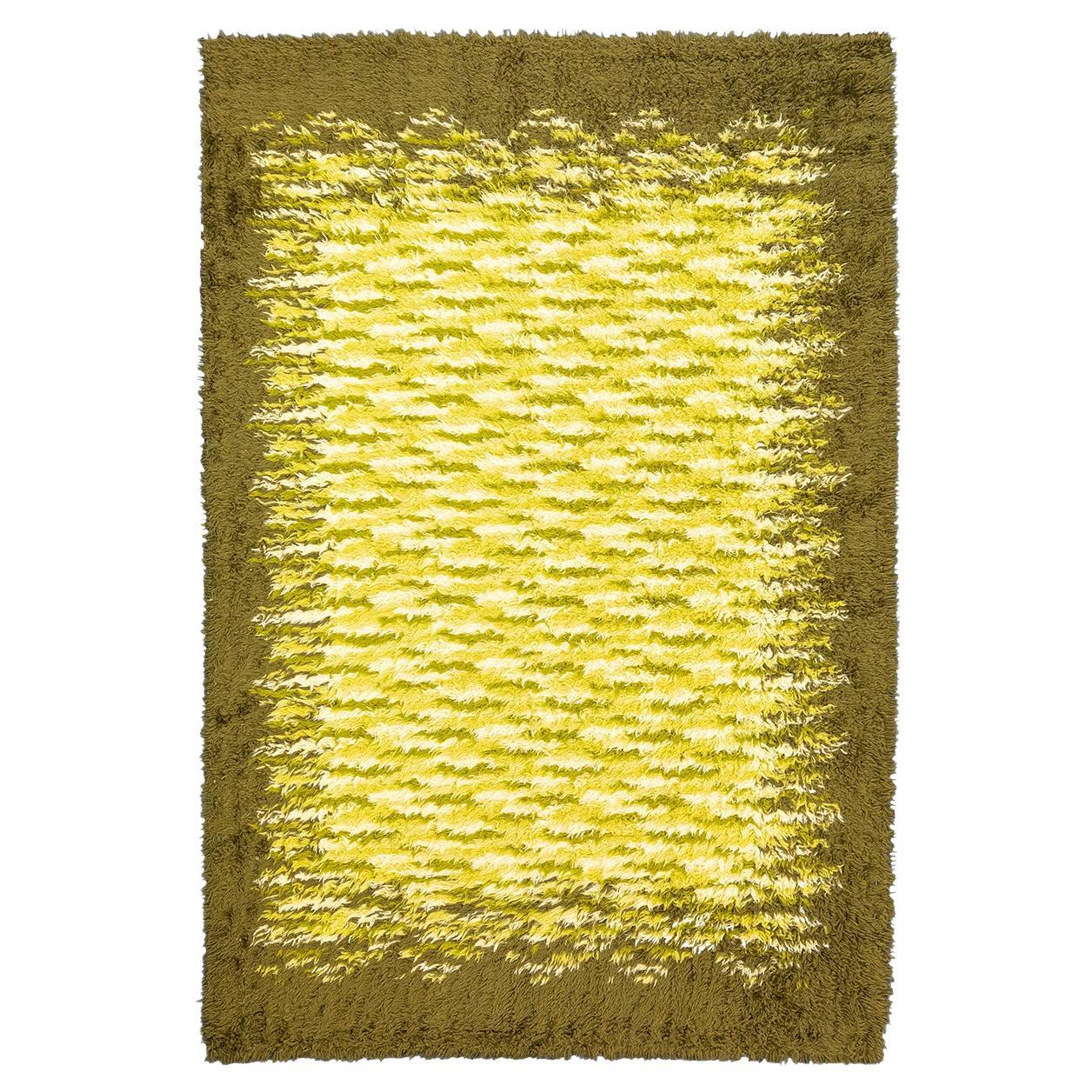 Rya Rug Shaggy Scandinavian Design Olive Green For Sale