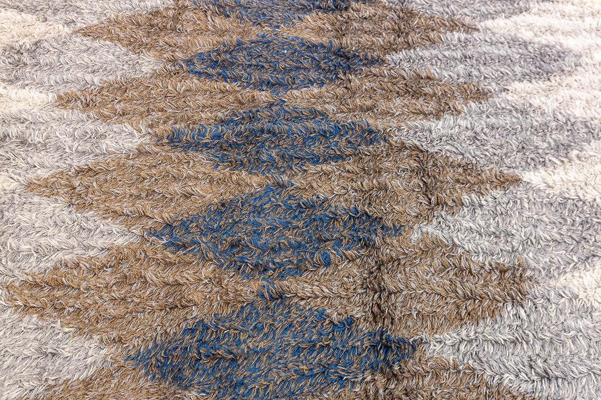 Scandinavian Modern Rya Rug Soft Color Palette For Sale