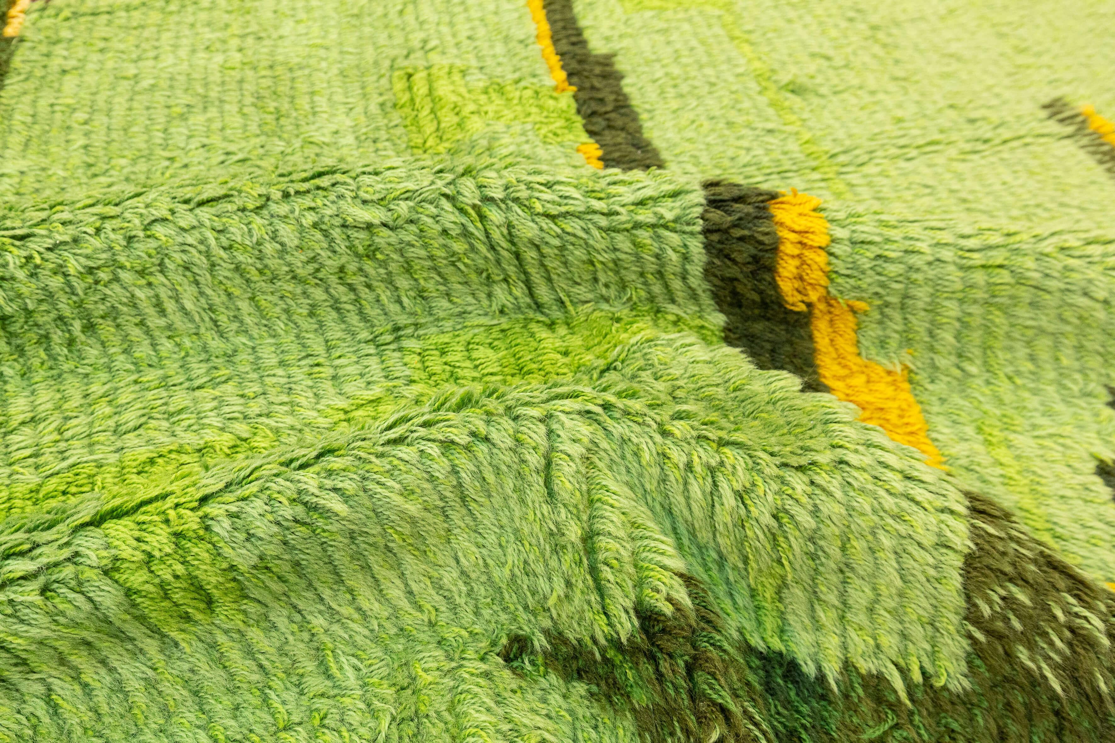 Wool Rya Rug Swedish Green Color For Sale