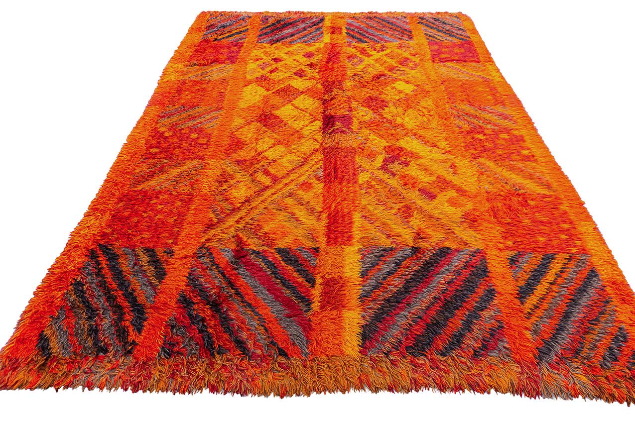 Hand-Crafted Rya Rug Swedish Red Color For Sale