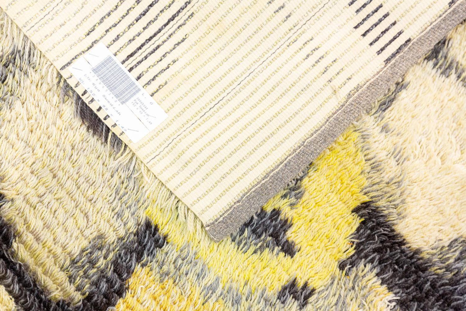 Wool Rya Rug Swedish Vintage Abstract Design For Sale