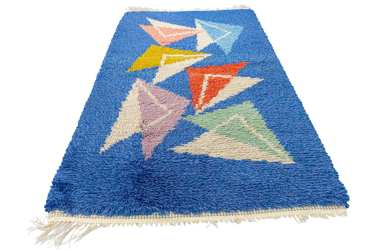 Hand-Knotted Rya Rug Swedish Vintage Mid-20th Century For Sale