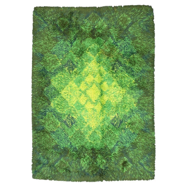 Rya Rug Vintage Scandinavian with Green Tones For Sale at 1stDibs