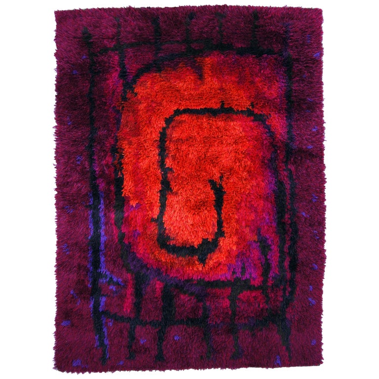 Rya Rug with Fire Pattern by Ege Rya, Denmark at 1stDibs