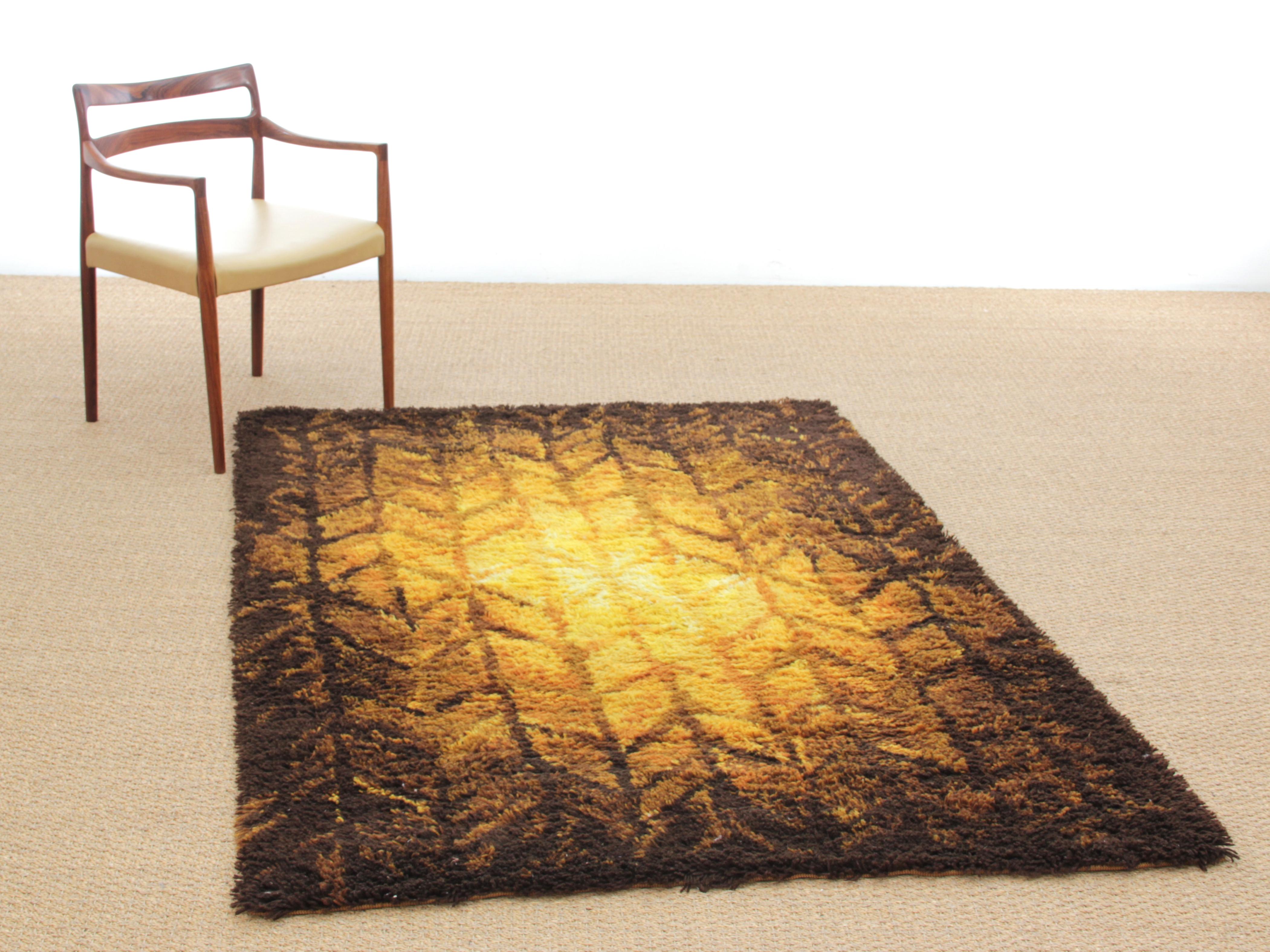 Tapis Rya en laine à motifs orange Bon état - En vente à Courbevoie, FR