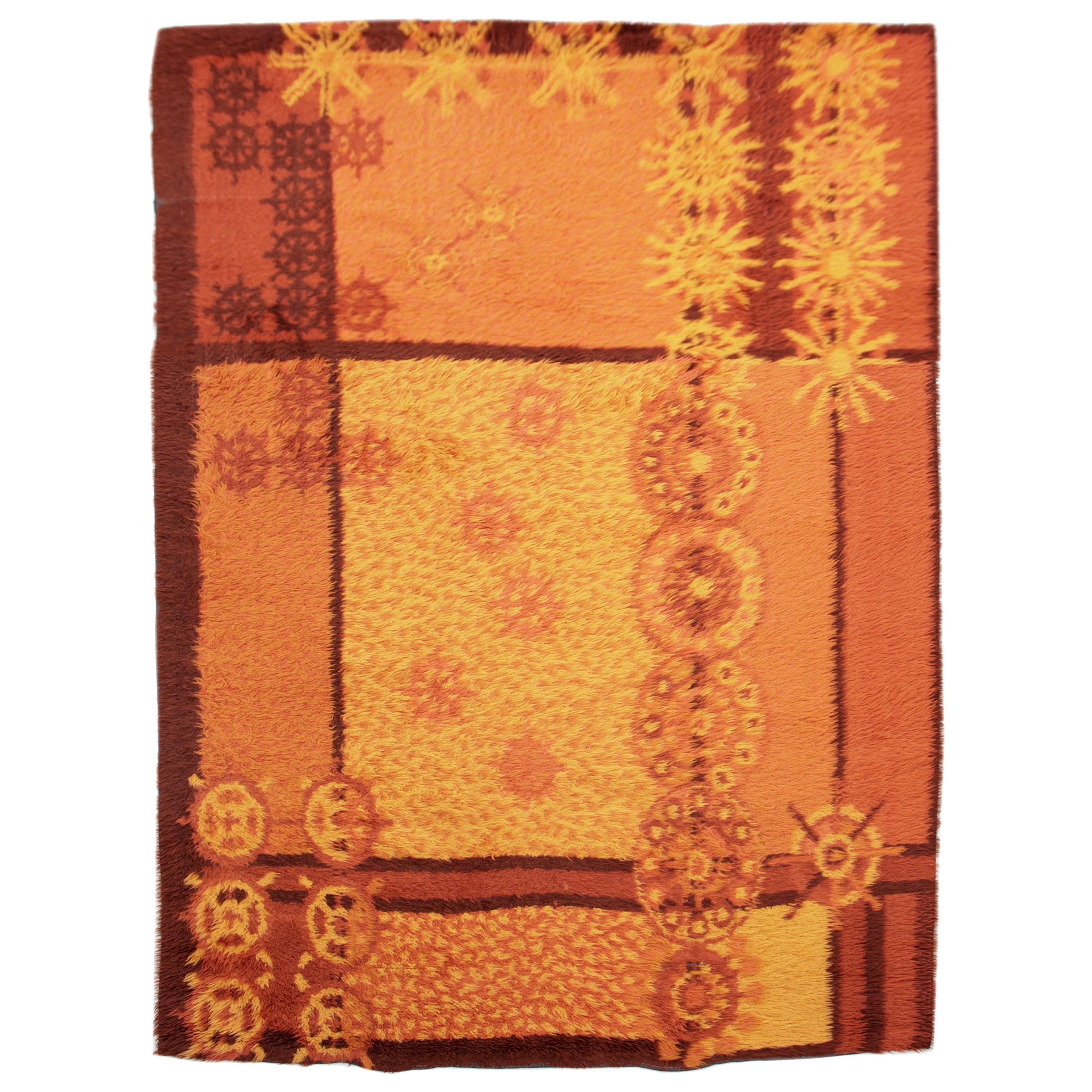 Rya-Teppiche aus Wolle mit gelben Motiven im Angebot