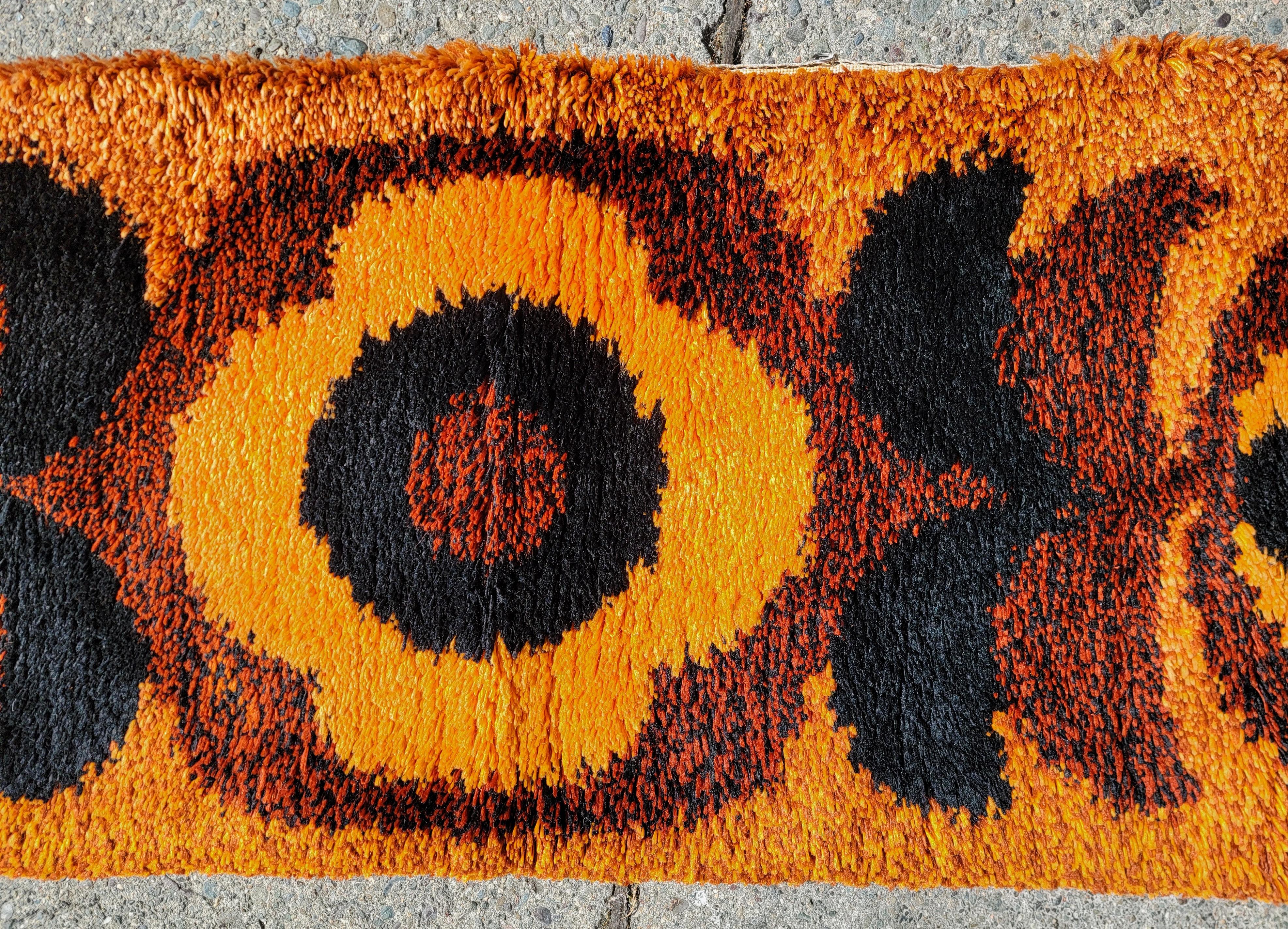 Scandinavian Modern Rya Shag Rug Runner Burnt Orange 1970's For Sale