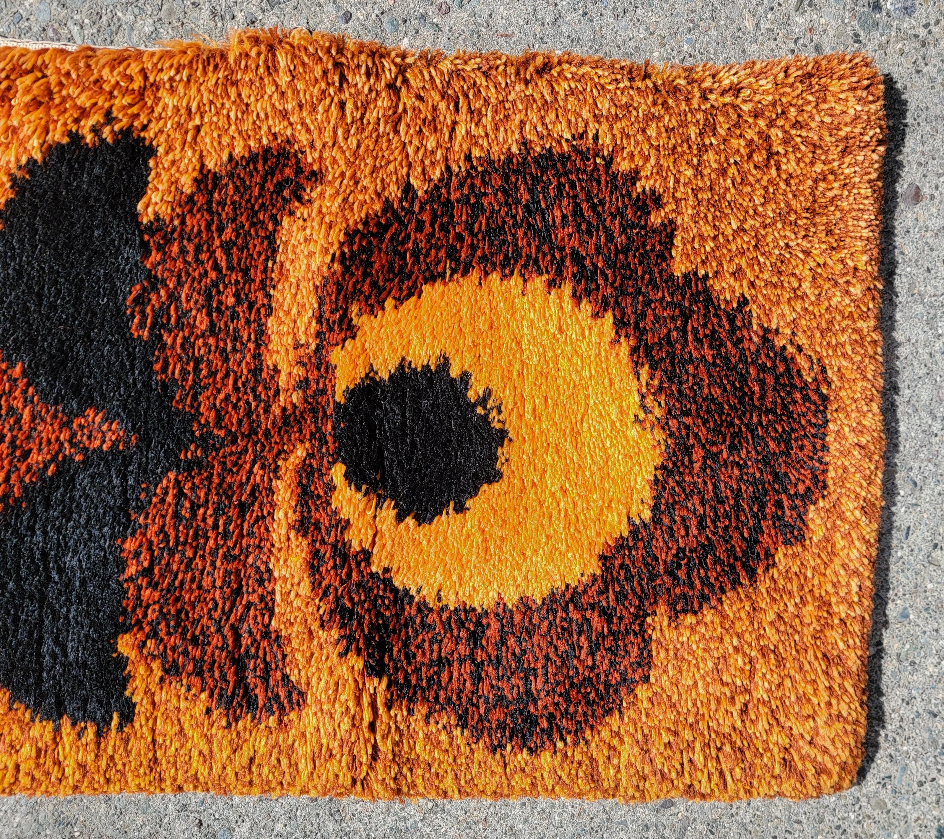 Danish Rya Shag Rug Runner Burnt Orange 1970's For Sale