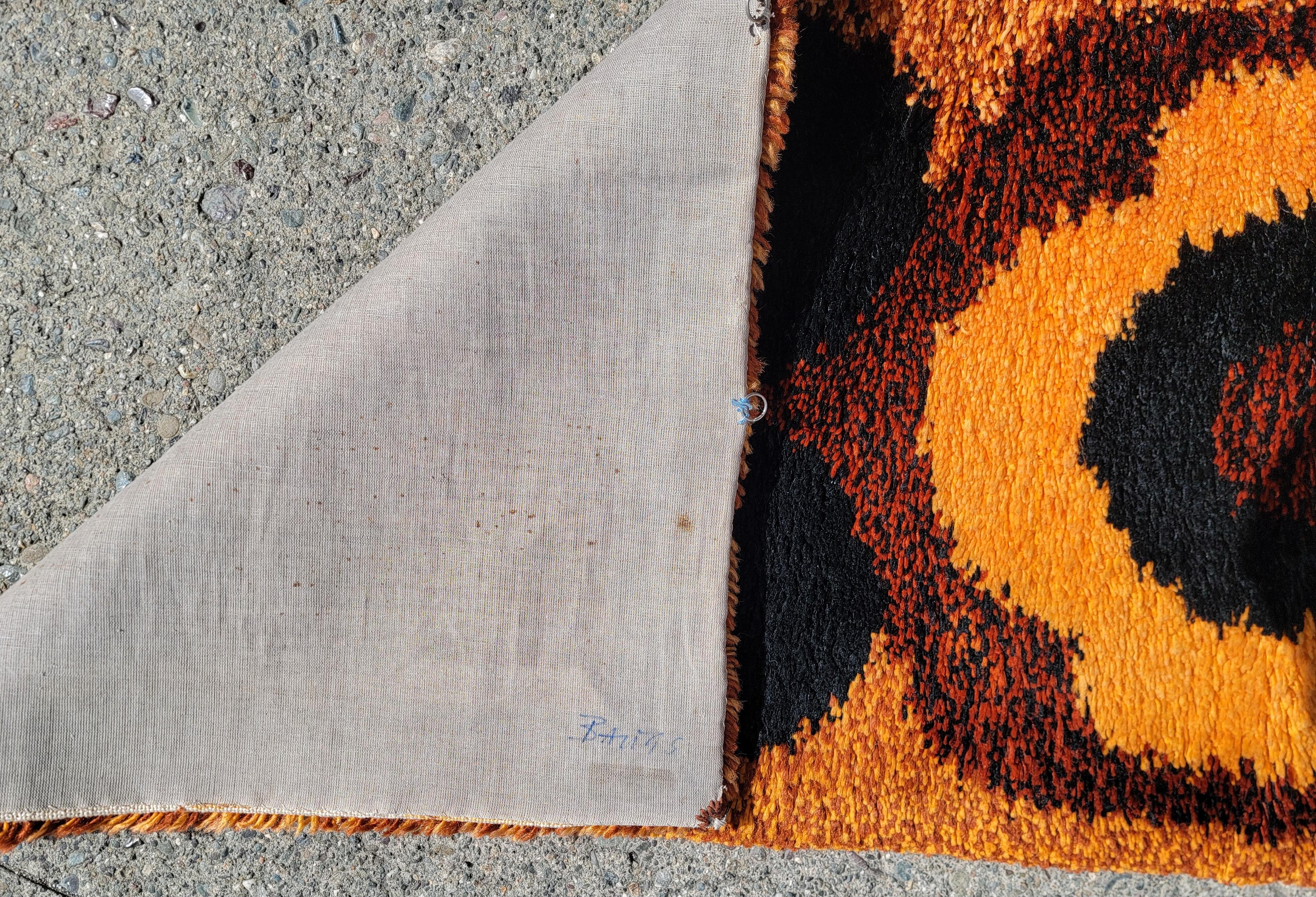 20th Century Rya Shag Rug Runner Burnt Orange 1970's For Sale