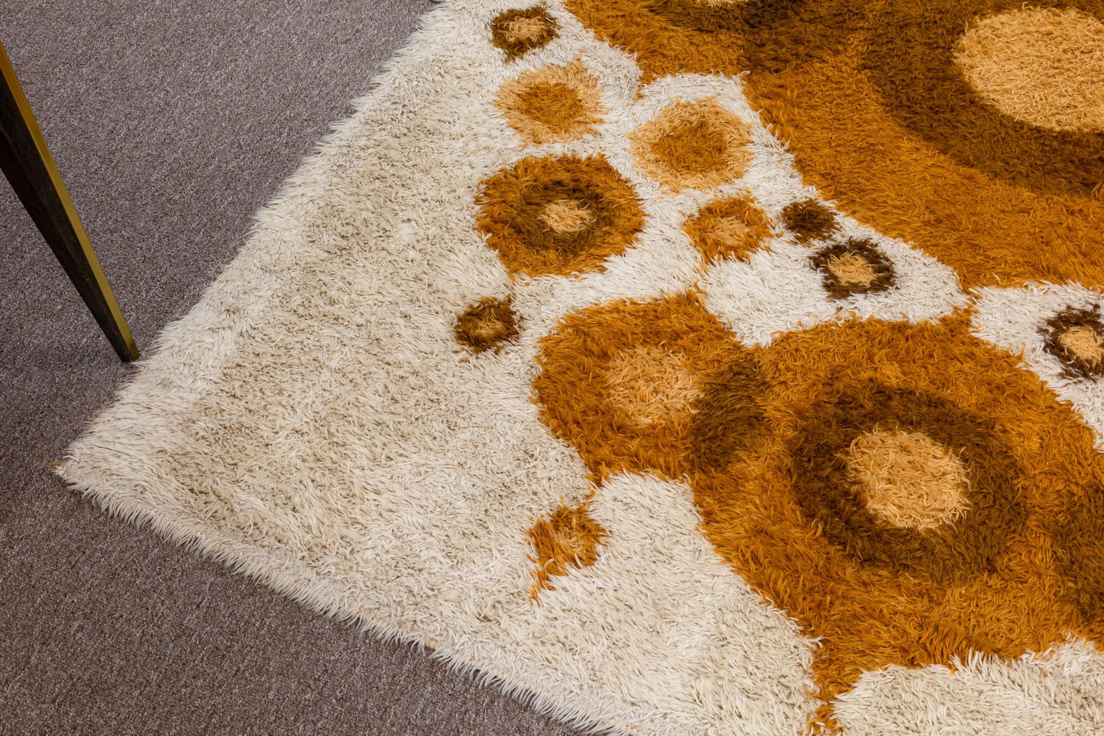 Rya Sonet Vintage Danish Mid Century Modern Wool Blend Area Rug Made In Denmark In Good Condition In Keego Harbor, MI
